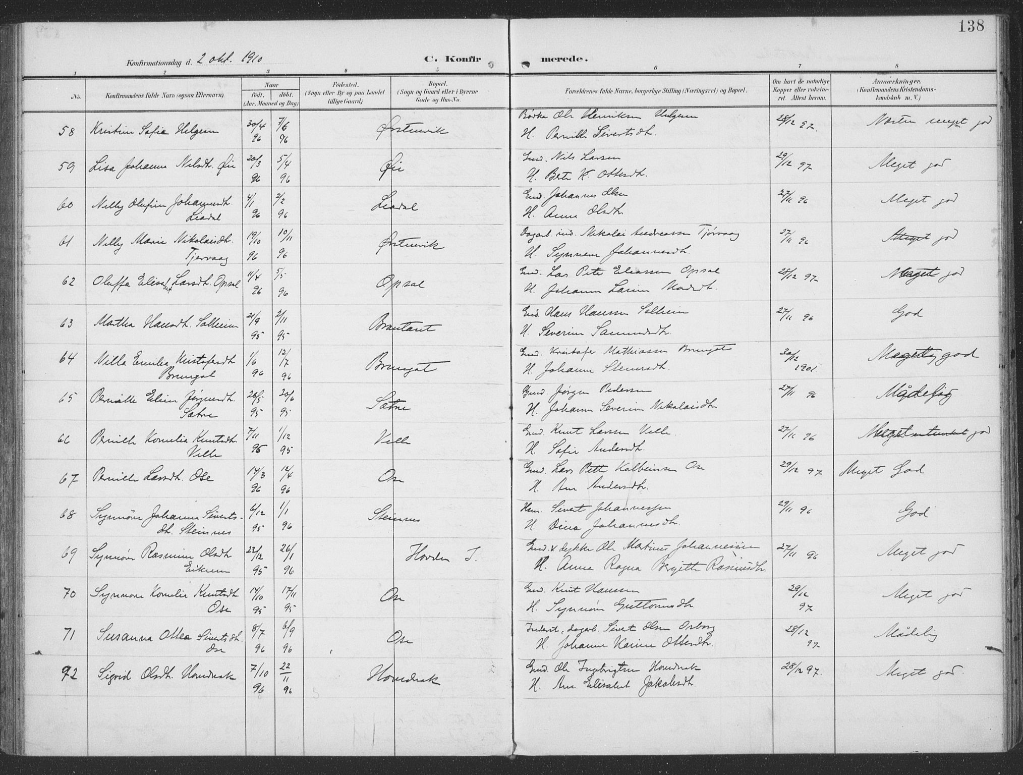 Ministerialprotokoller, klokkerbøker og fødselsregistre - Møre og Romsdal, AV/SAT-A-1454/513/L0178: Parish register (official) no. 513A05, 1906-1919, p. 138