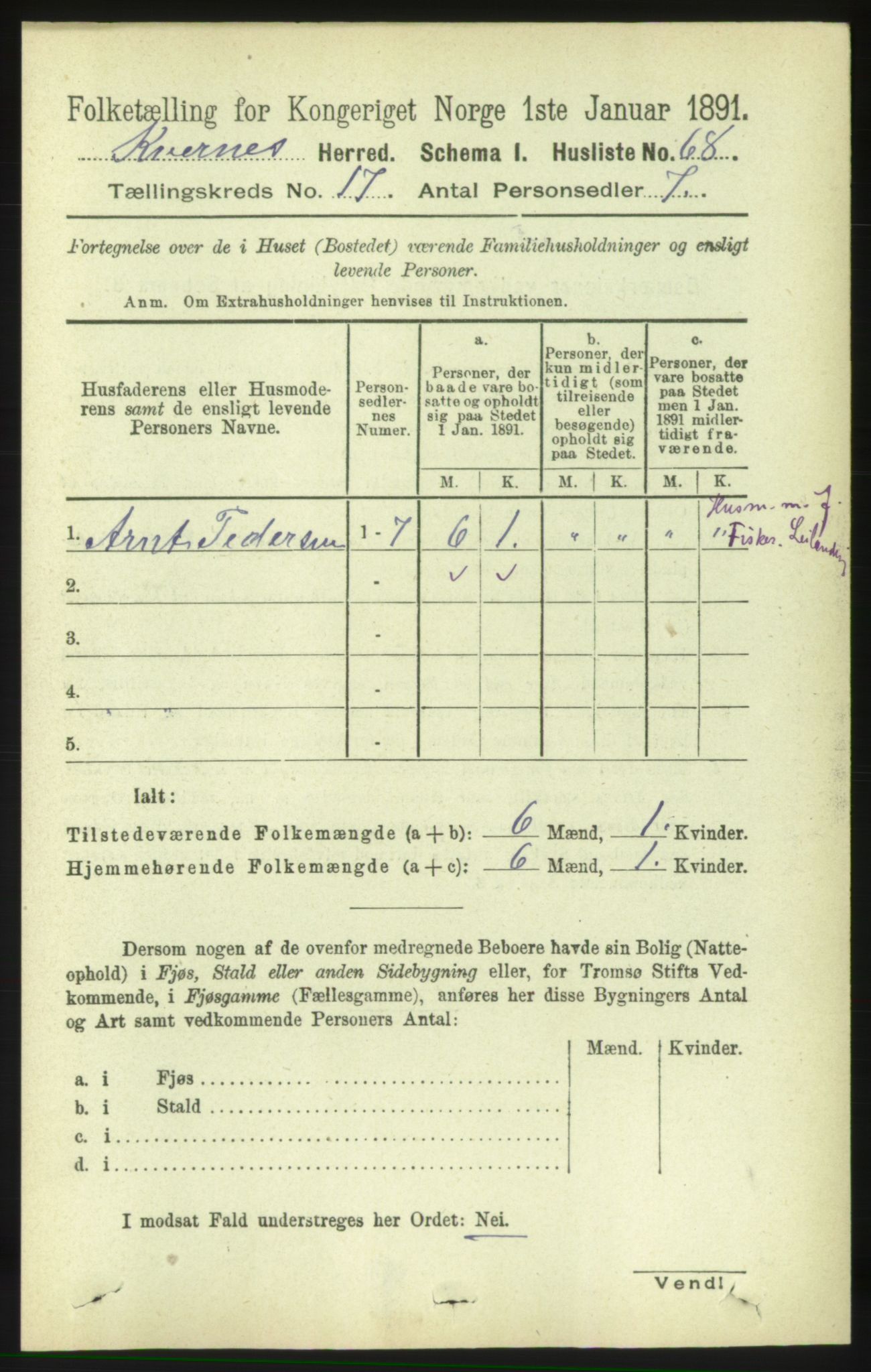 RA, 1891 census for 1553 Kvernes, 1891, p. 7138