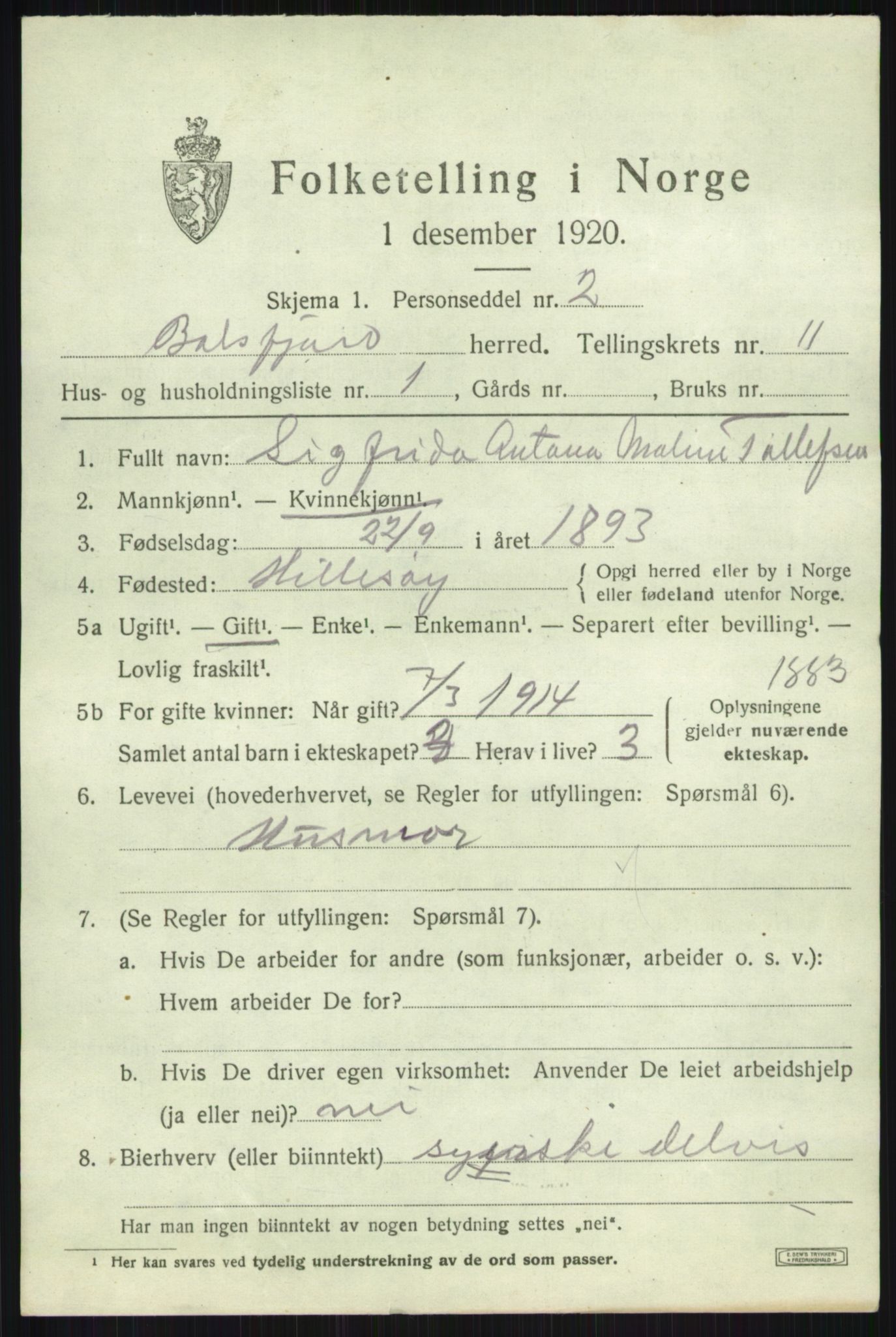 SATØ, 1920 census for Balsfjord, 1920, p. 5894