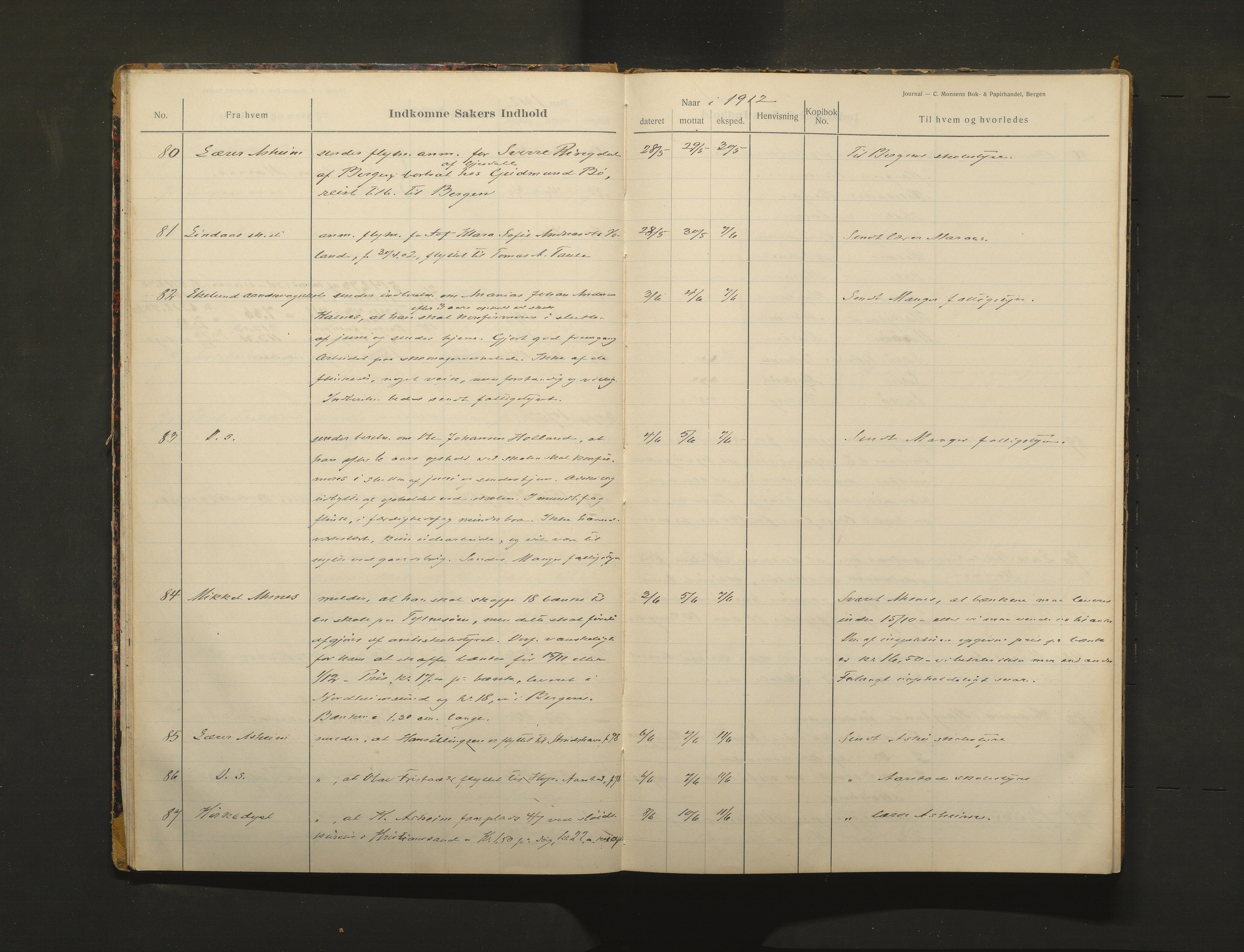 Manger kommune. Skulestyret, IKAH/1261-211/C/Ca/L0003: Journal for Manger skulestyre , 1912-1915