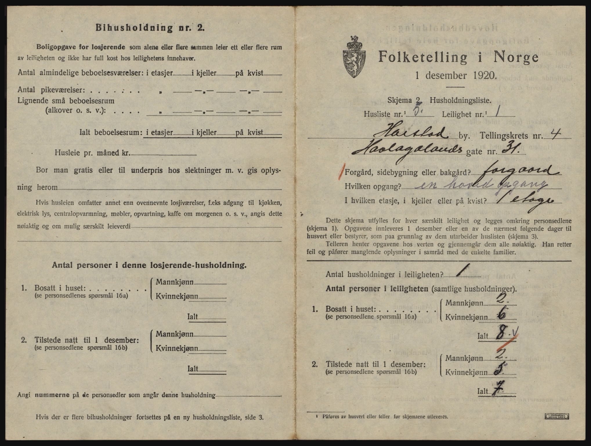 SATØ, 1920 census for Harstad, 1920, p. 1409