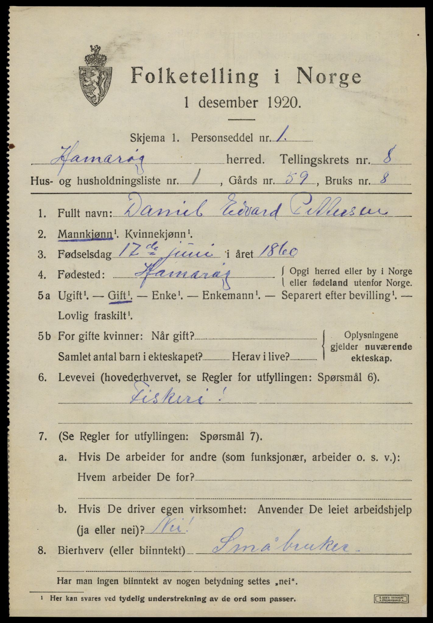 SAT, 1920 census for Hamarøy, 1920, p. 3676