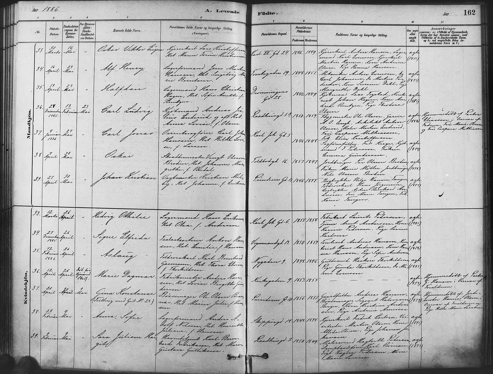 Oslo domkirke Kirkebøker, SAO/A-10752/F/Fa/L0029: Parish register (official) no. 29, 1879-1892, p. 162