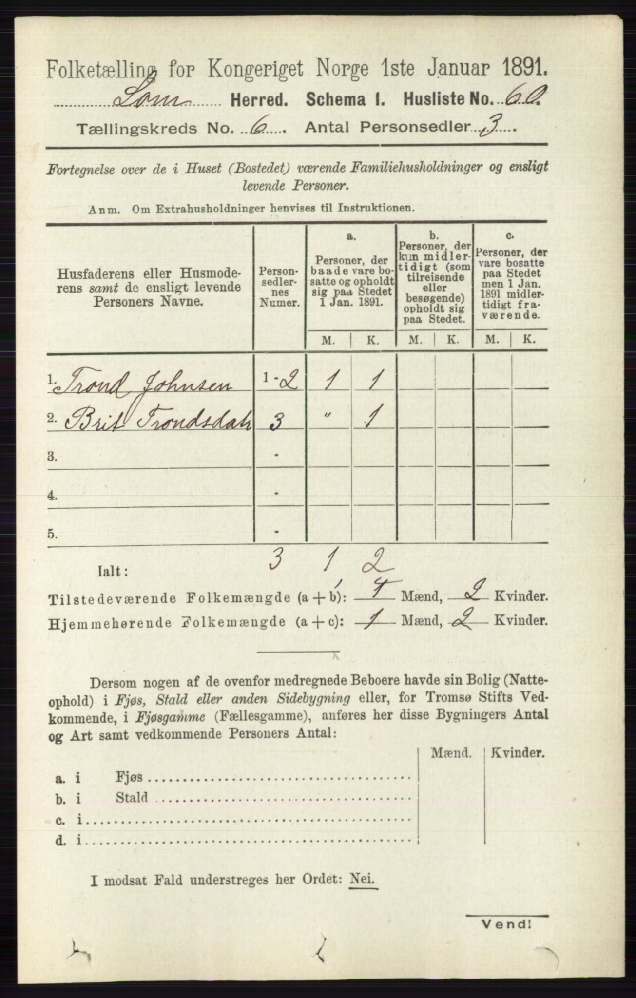 RA, 1891 census for 0514 Lom, 1891, p. 2363