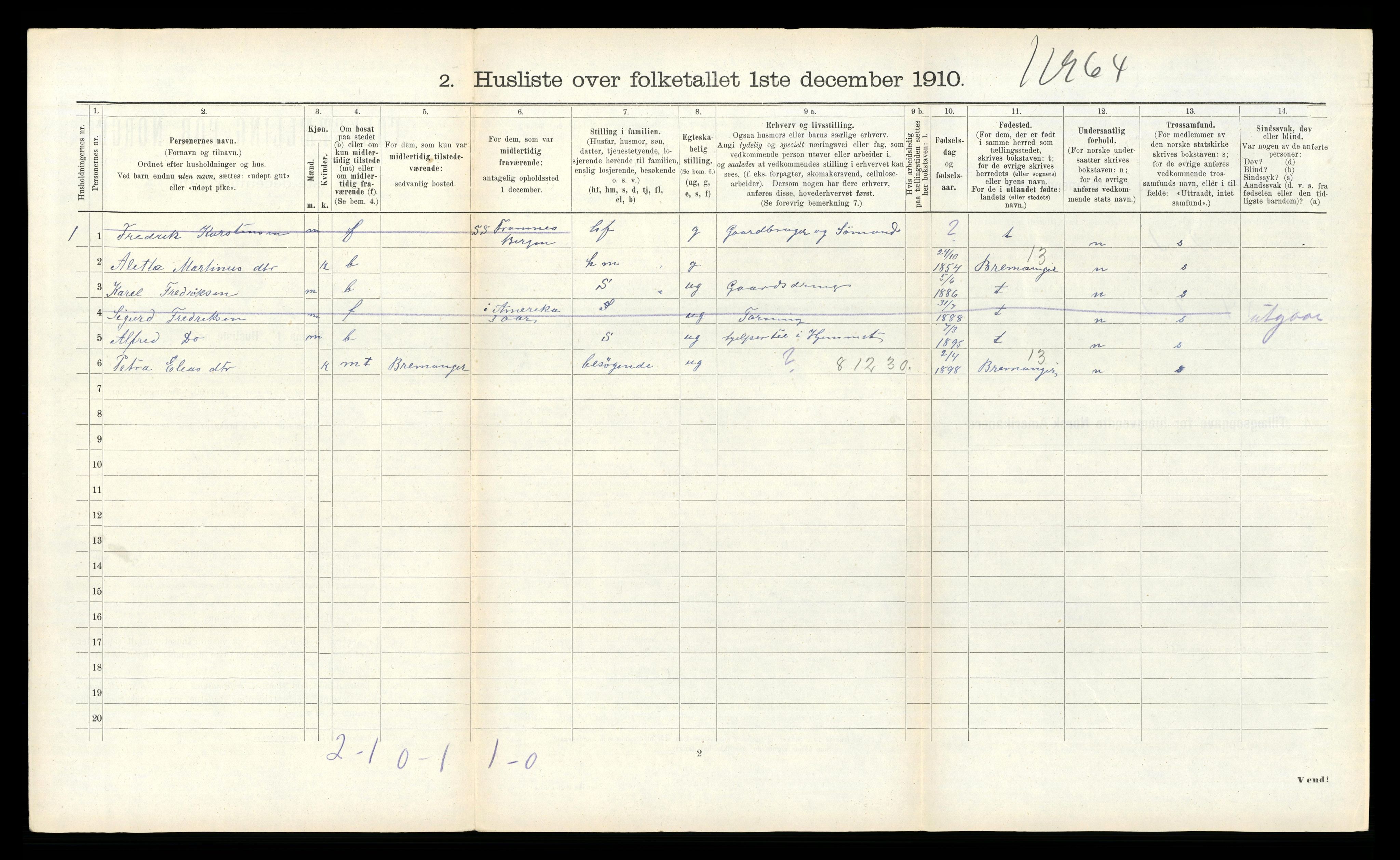 RA, 1910 census for Kinn, 1910, p. 1233