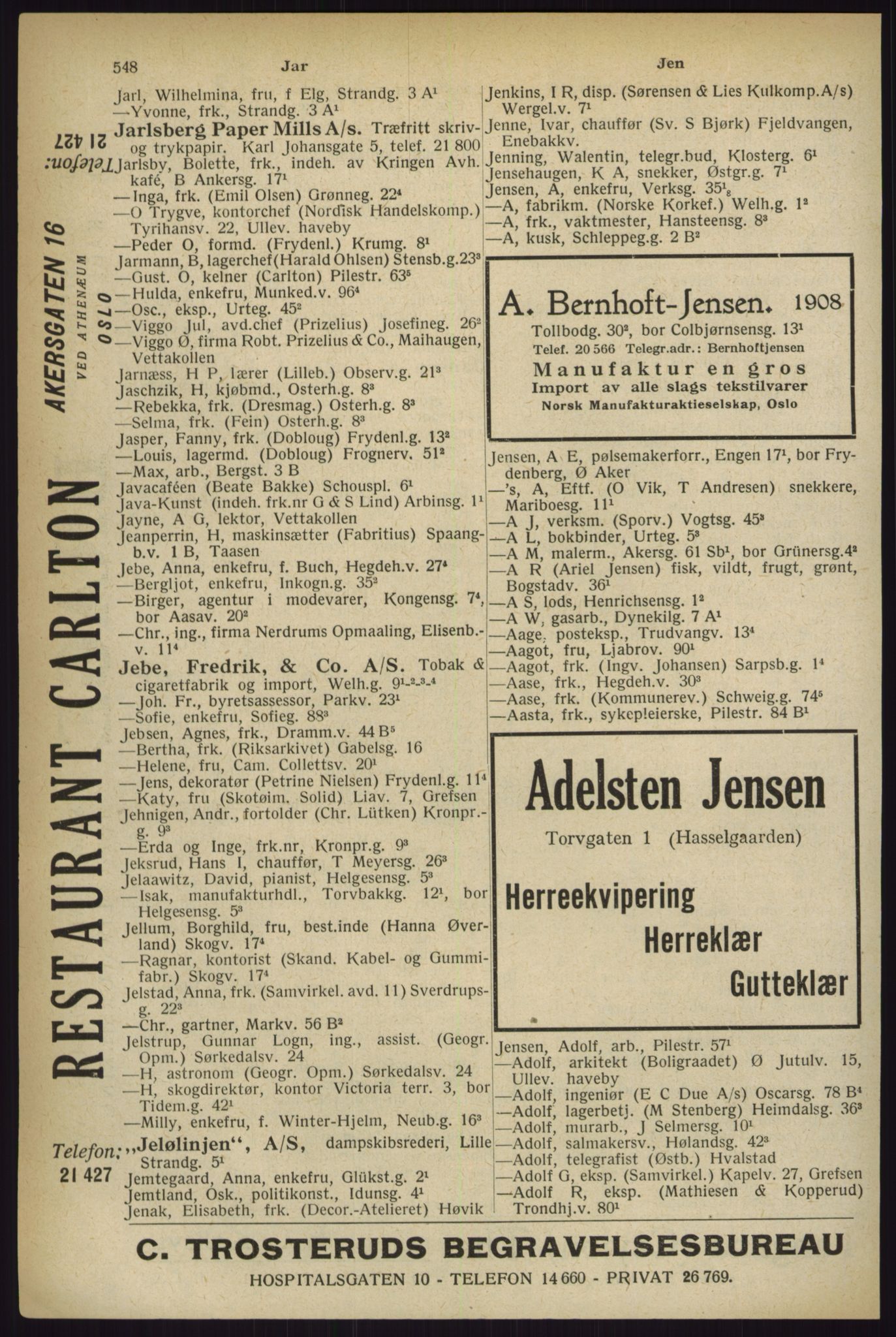 Kristiania/Oslo adressebok, PUBL/-, 1927, p. 548