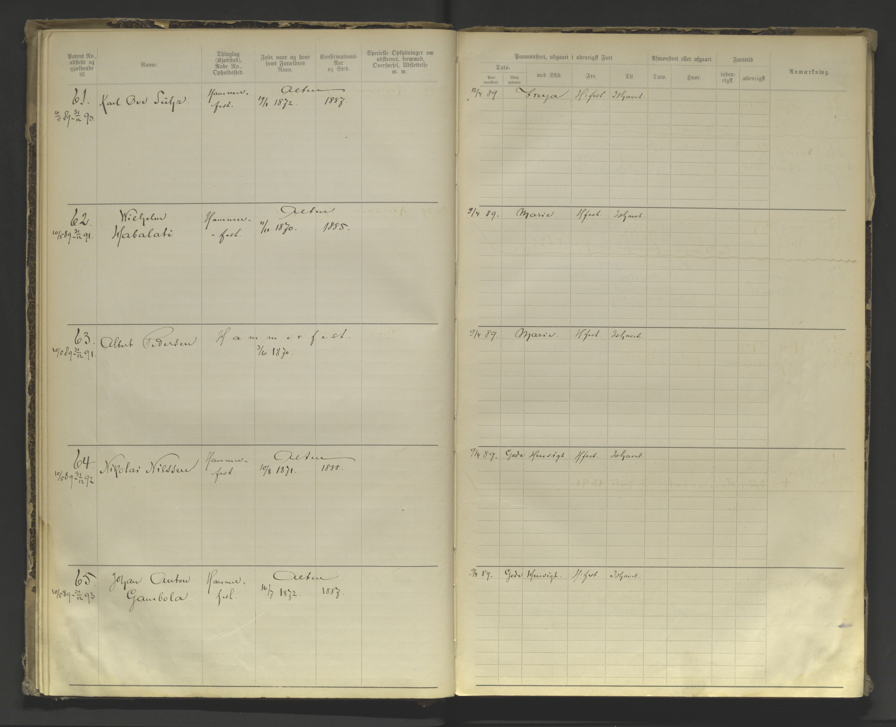 Tromsø sjømannskontor/innrullerings-/mønstringsdistrikt, AV/SATØ-S-0243/F/Fa/L0004: Annotasjonsrulle. Defekt: manglende rygg. Nr. 1-473, 1869-1912