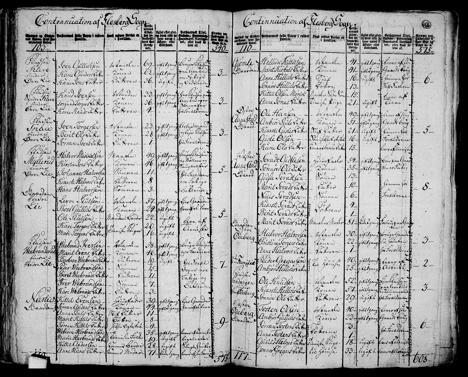 RA, 1801 census for 0631P Flesberg, 1801, p. 665b-666a