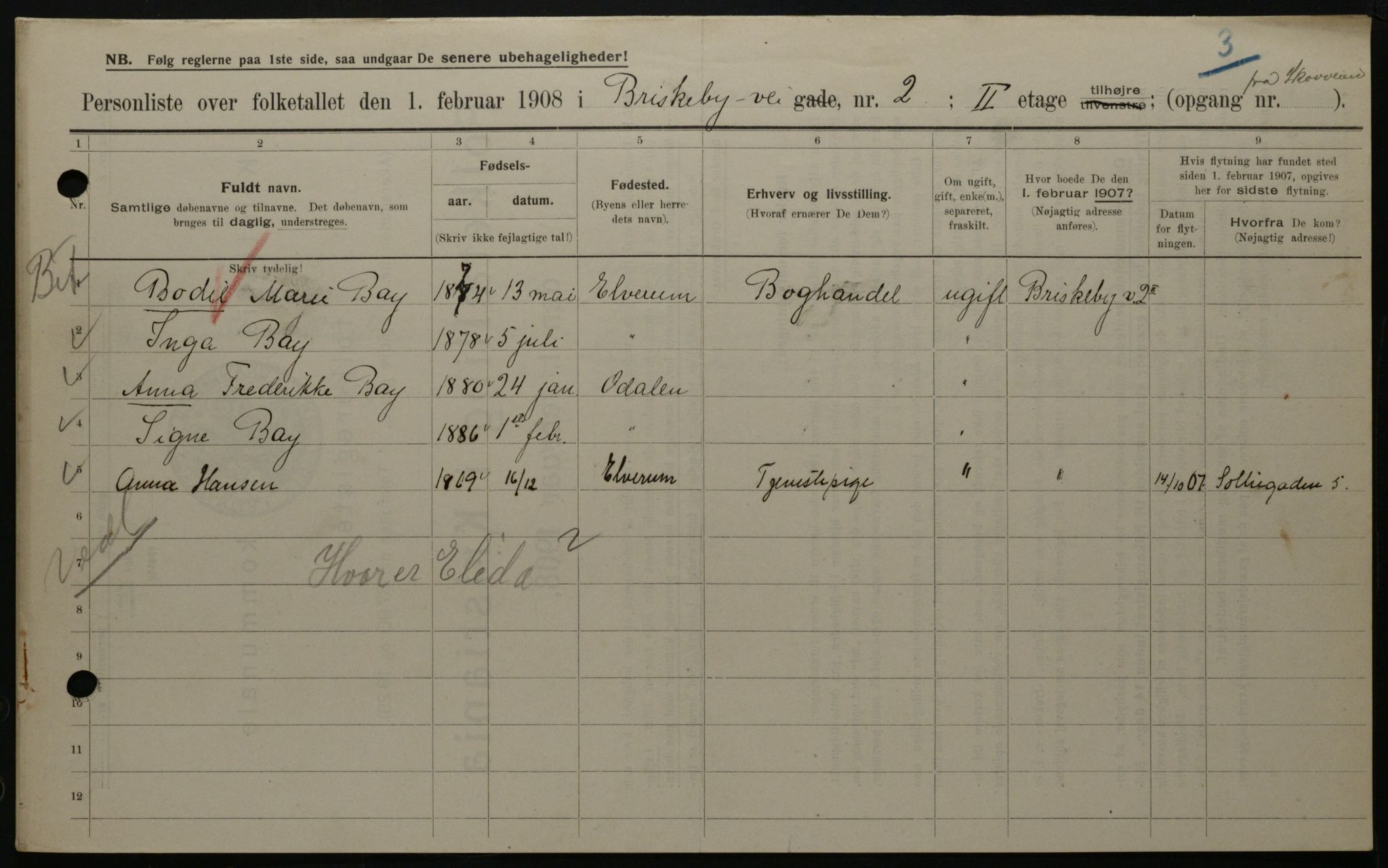 OBA, Municipal Census 1908 for Kristiania, 1908, p. 8703