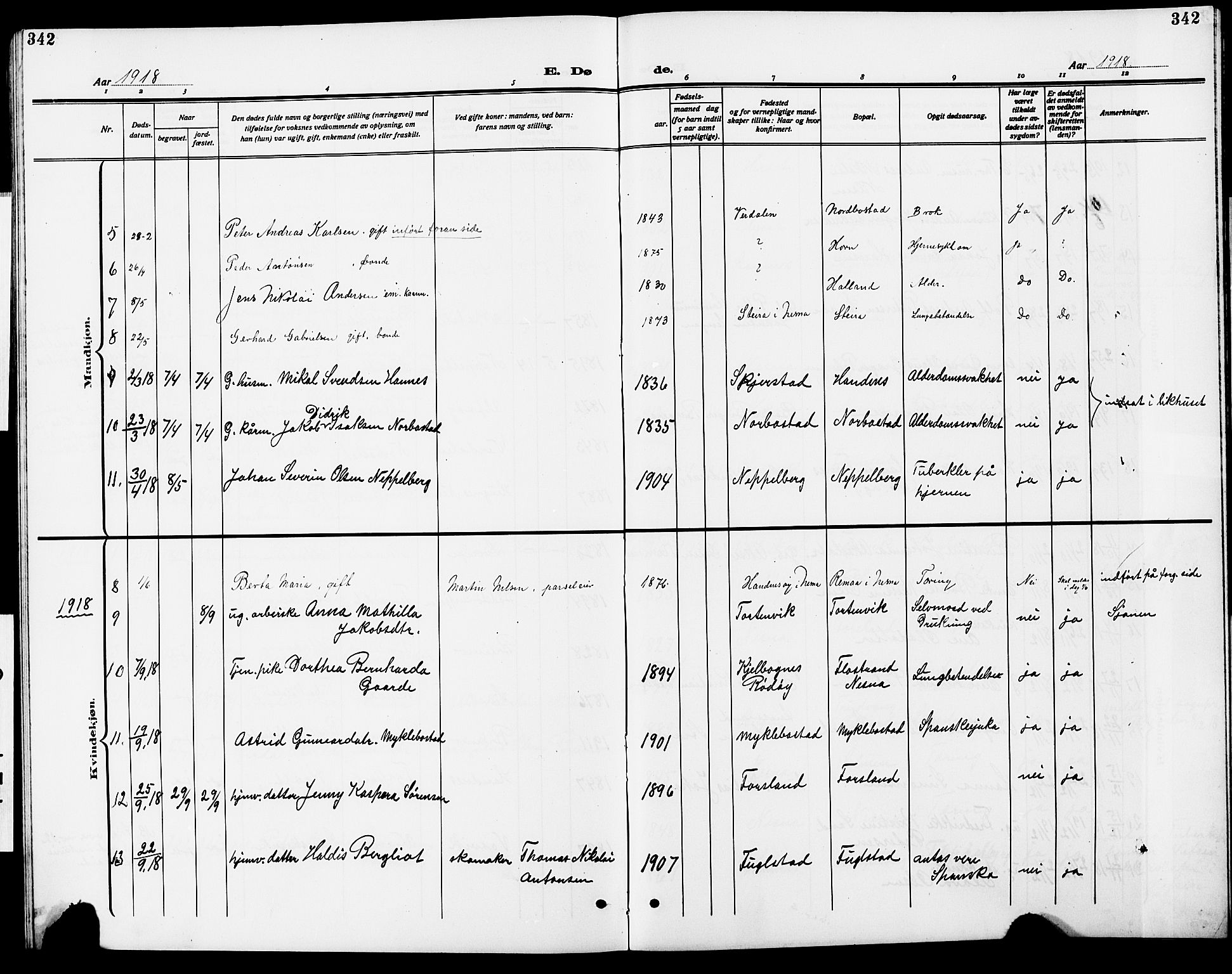 Ministerialprotokoller, klokkerbøker og fødselsregistre - Nordland, AV/SAT-A-1459/838/L0560: Parish register (copy) no. 838C07, 1910-1928, p. 342