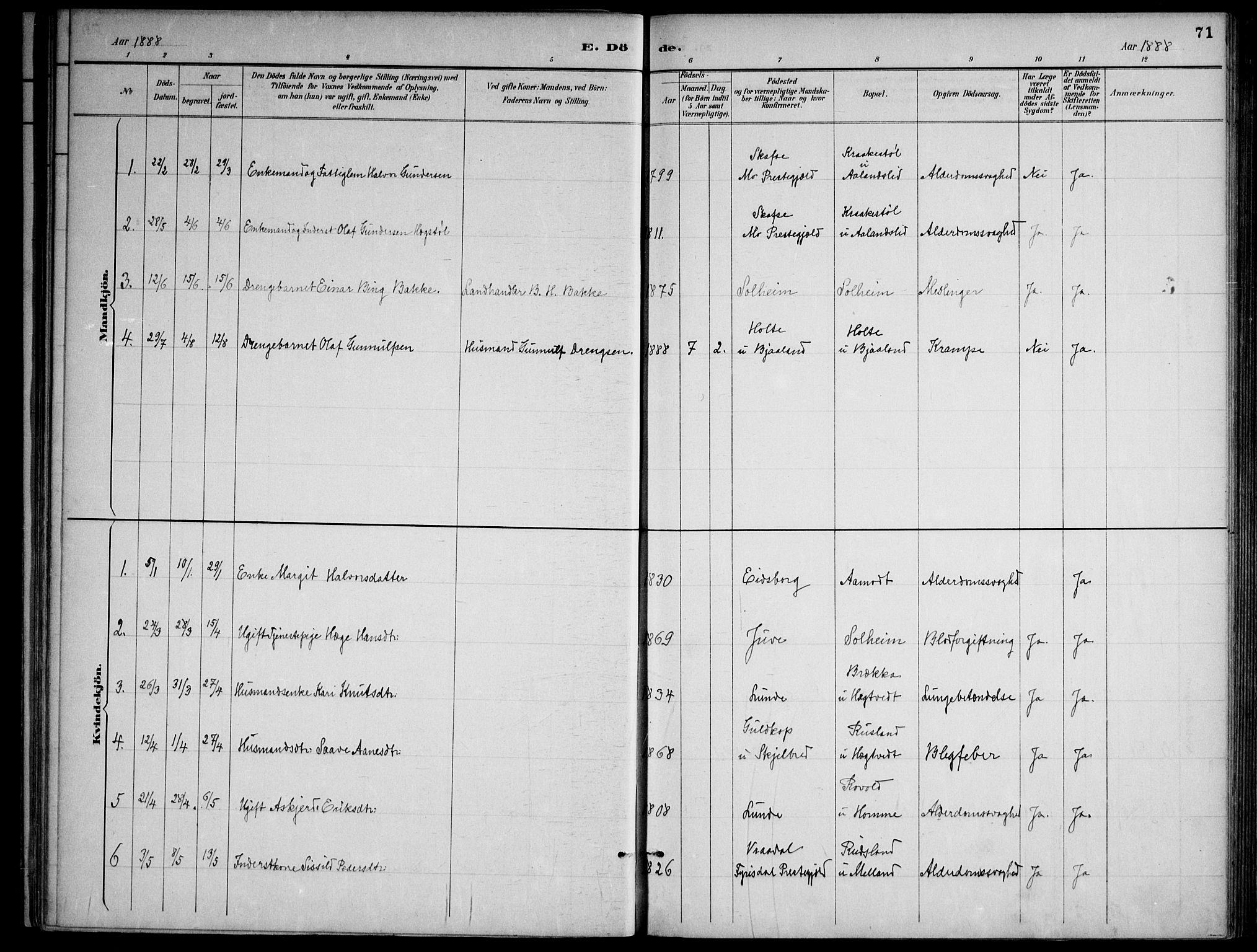 Lårdal kirkebøker, SAKO/A-284/F/Fa/L0007: Parish register (official) no. I 7, 1887-1906, p. 71