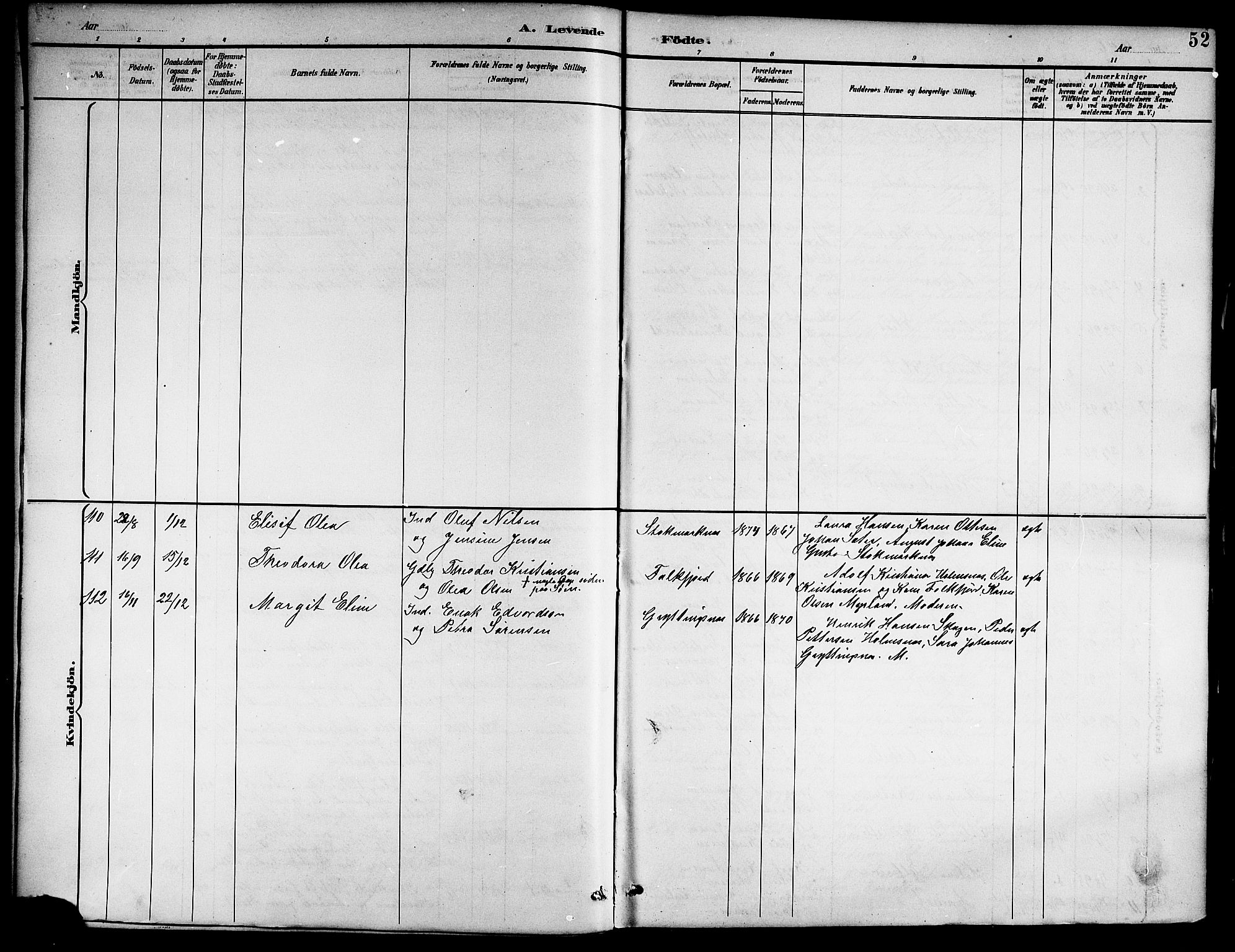 Ministerialprotokoller, klokkerbøker og fødselsregistre - Nordland, AV/SAT-A-1459/888/L1268: Parish register (copy) no. 888C06, 1891-1908, p. 52