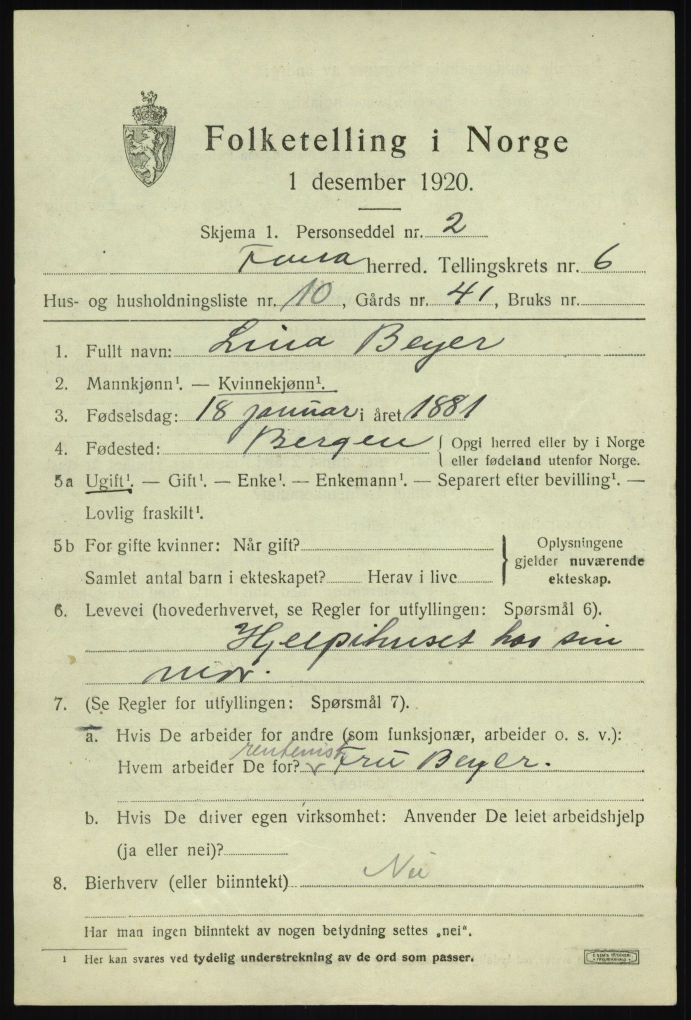 SAB, 1920 census for Fana, 1920, p. 10249