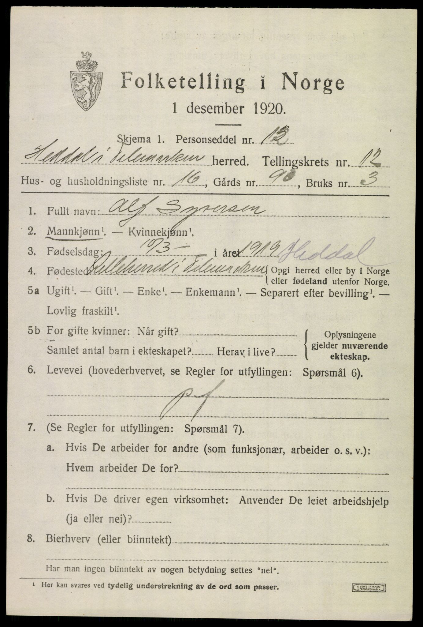 SAKO, 1920 census for Heddal, 1920, p. 8324