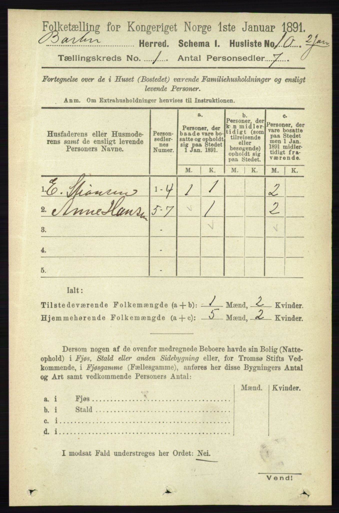 RA, 1891 census for 0990 Barbu, 1891, p. 41