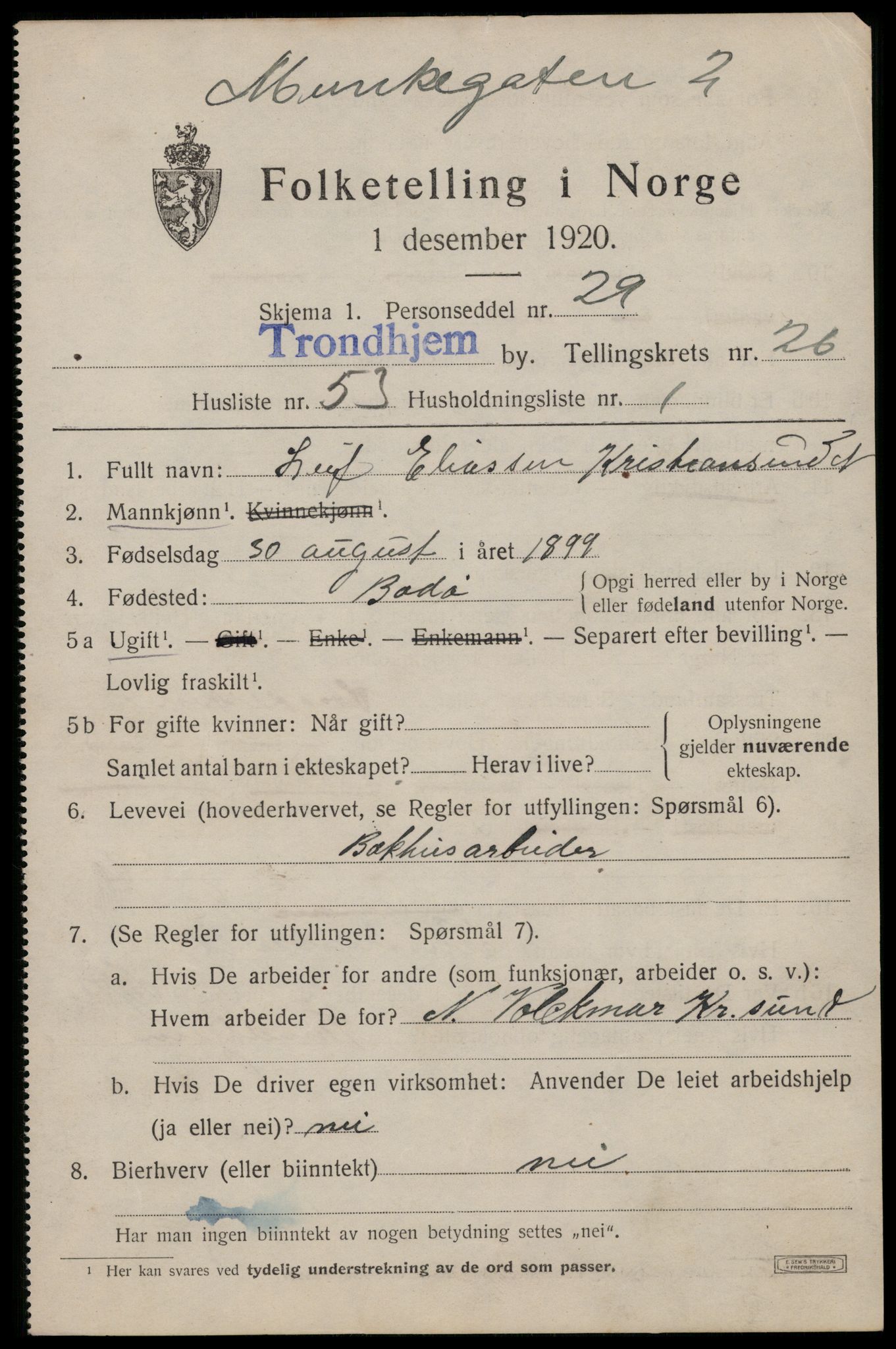 SAT, 1920 census for Trondheim, 1920, p. 69734