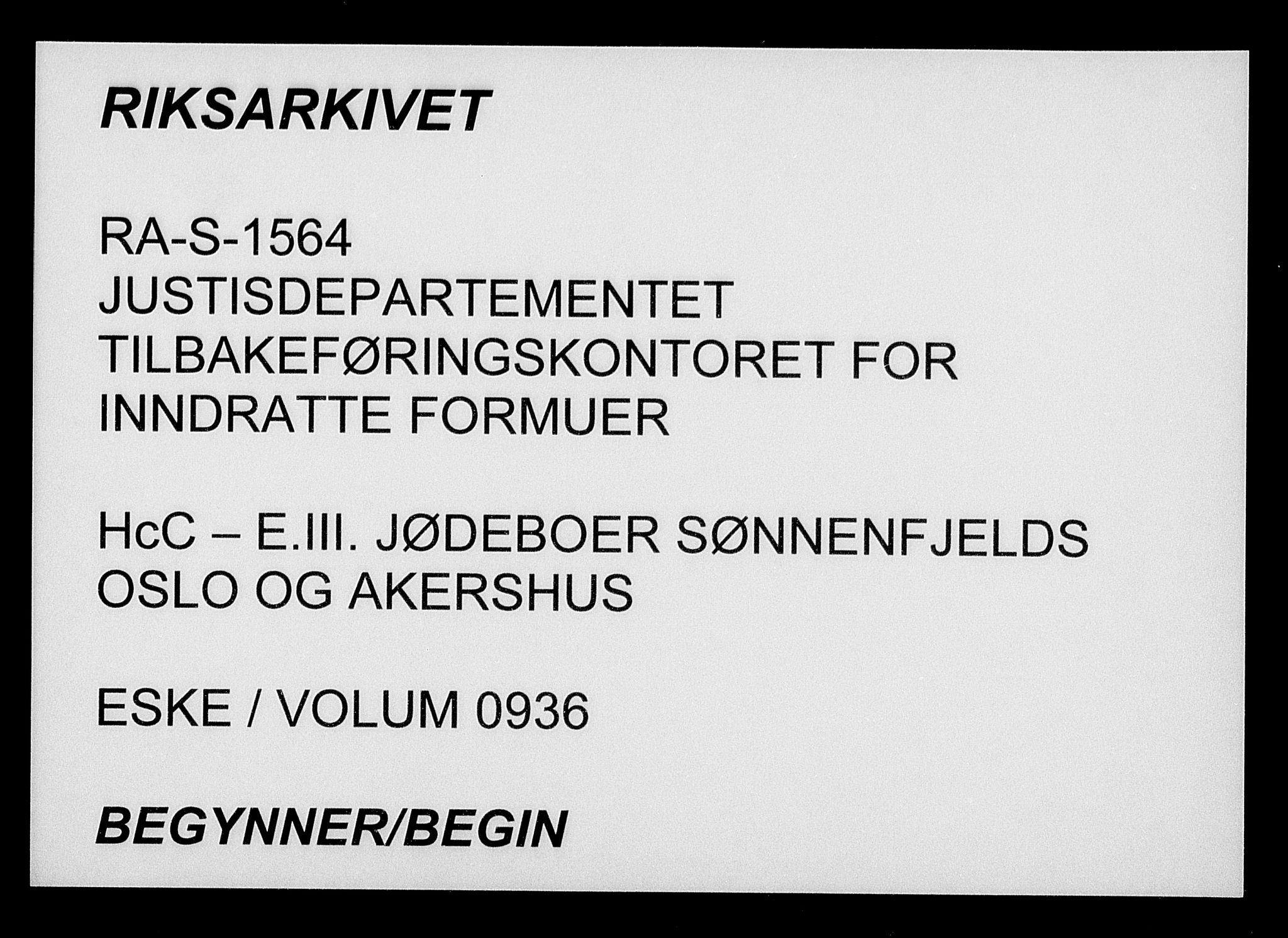 Justisdepartementet, Tilbakeføringskontoret for inndratte formuer, AV/RA-S-1564/H/Hc/Hcc/L0936: --, 1945-1947, p. 1