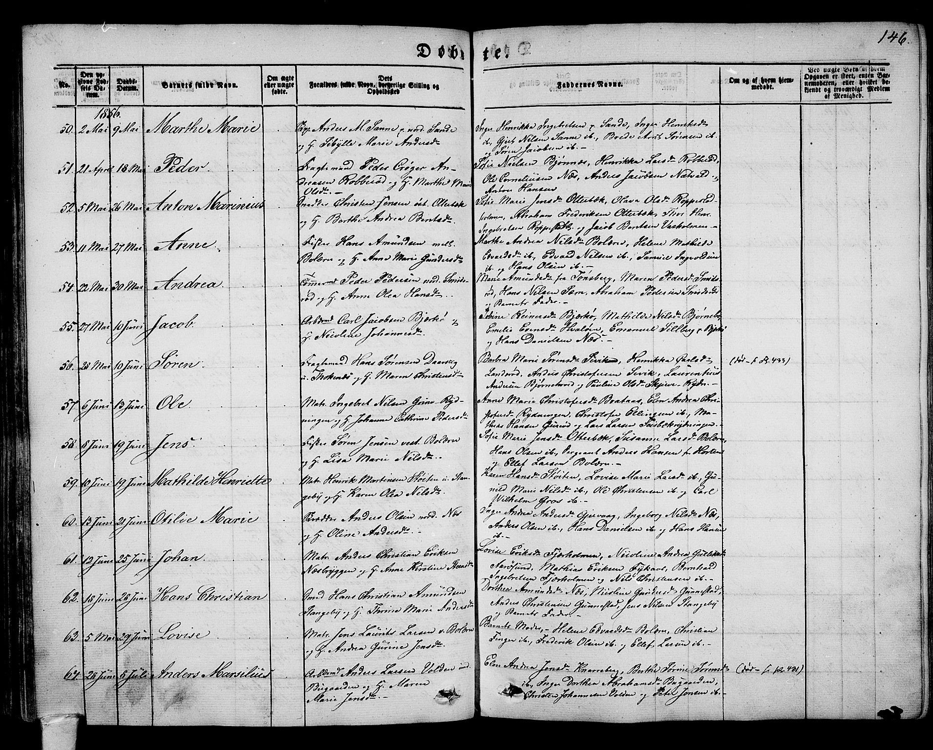 Nøtterøy kirkebøker, AV/SAKO-A-354/G/Ga/L0001: Parish register (copy) no. I 1, 1844-1859, p. 146