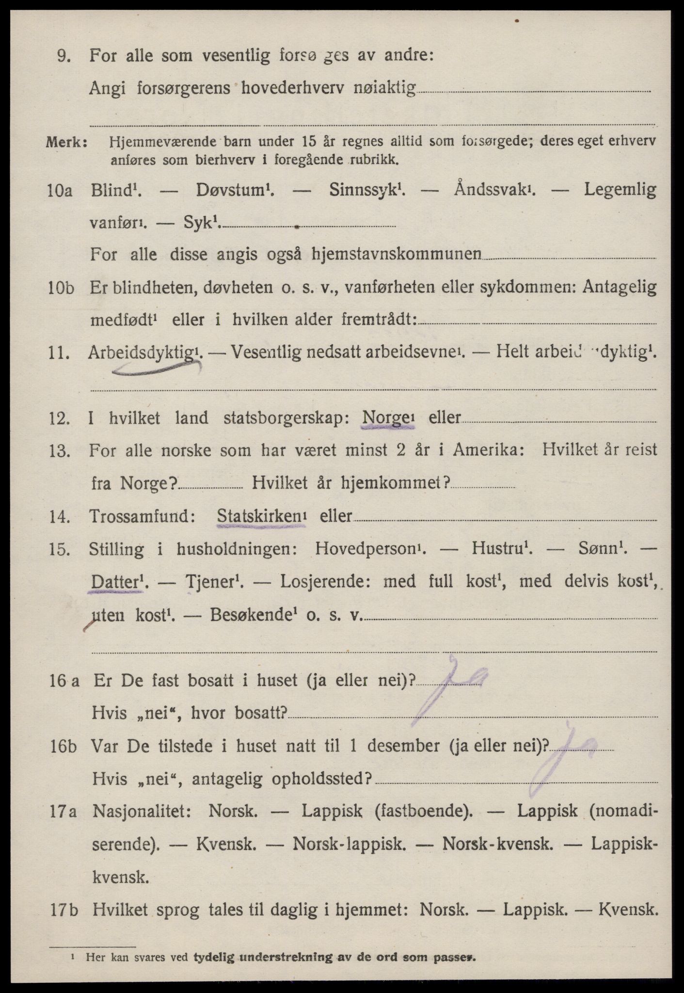 SAT, 1920 census for Agdenes, 1920, p. 2900