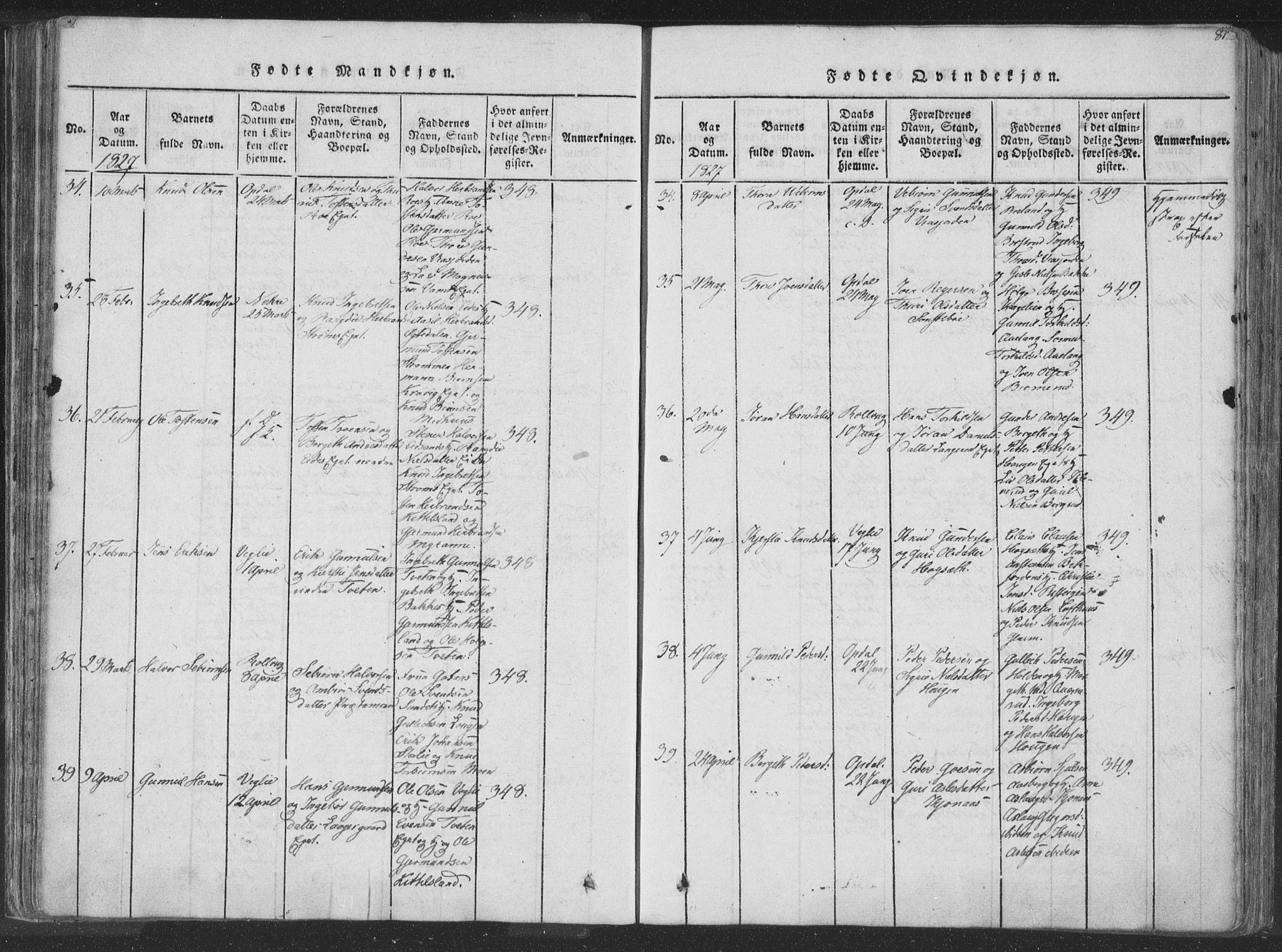 Rollag kirkebøker, AV/SAKO-A-240/F/Fa/L0006: Parish register (official) no. I 6, 1814-1828, p. 81