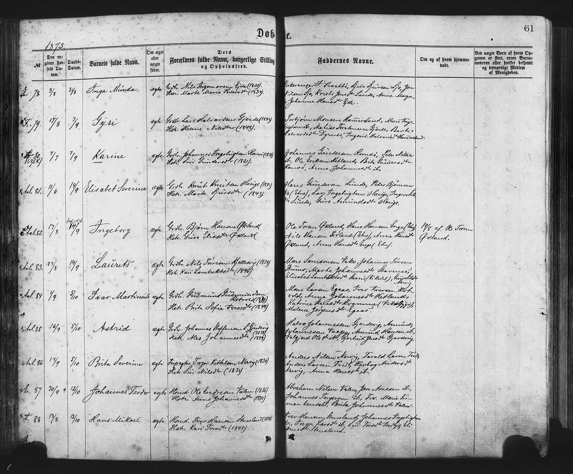Fjelberg sokneprestembete, SAB/A-75201/H/Haa: Parish register (official) no. A 8, 1866-1879, p. 61