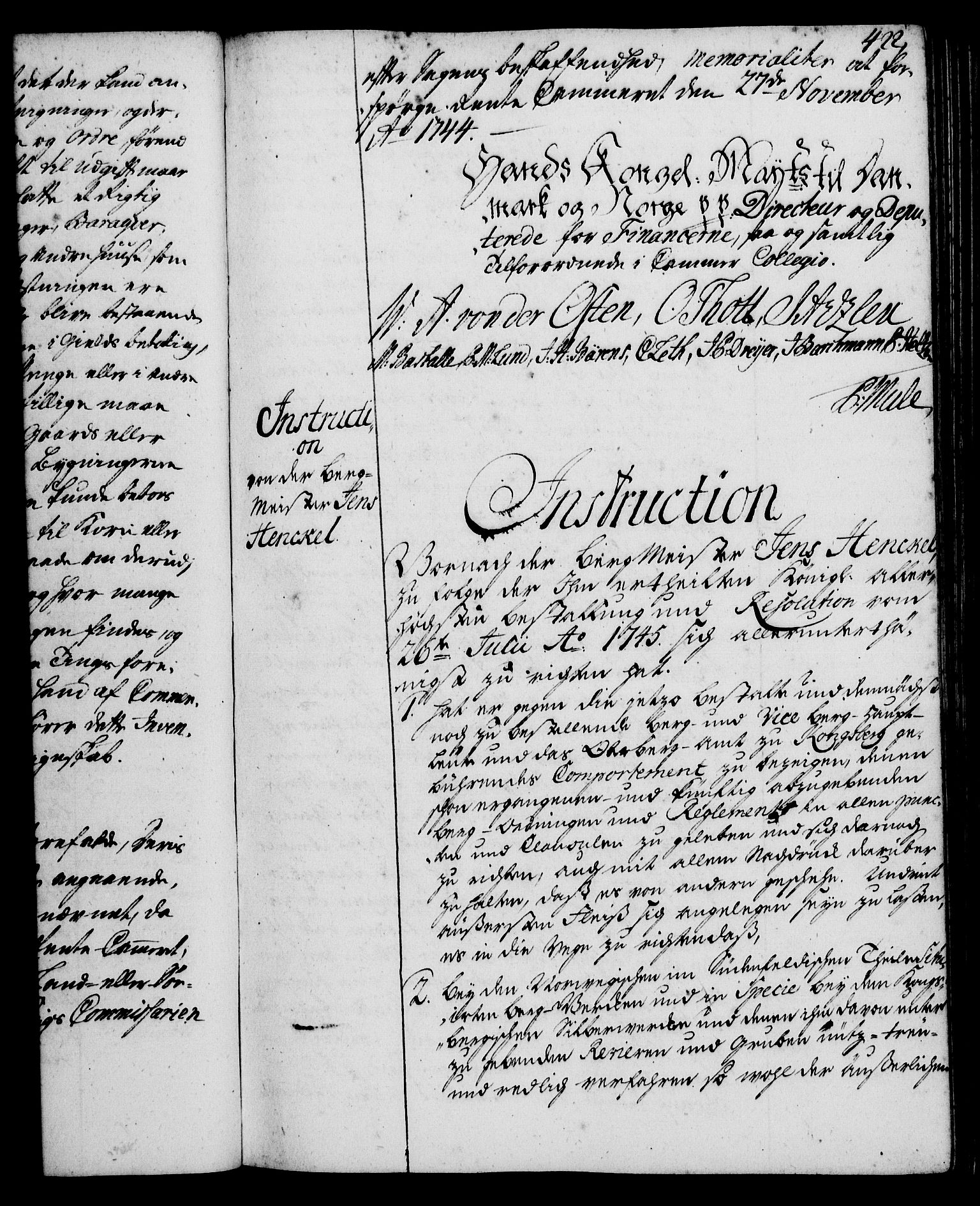 Rentekammeret, Kammerkanselliet, RA/EA-3111/G/Gg/Ggi/L0002: Norsk instruksjonsprotokoll med register (merket RK 53.35), 1729-1751, p. 422