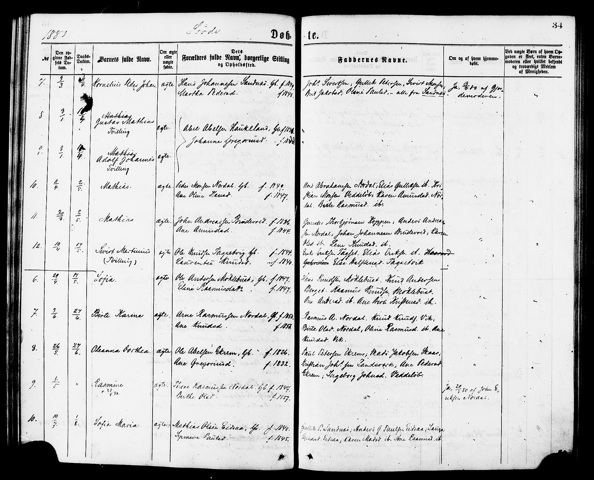 Ministerialprotokoller, klokkerbøker og fødselsregistre - Møre og Romsdal, AV/SAT-A-1454/502/L0024: Parish register (official) no. 502A02, 1873-1884, p. 34