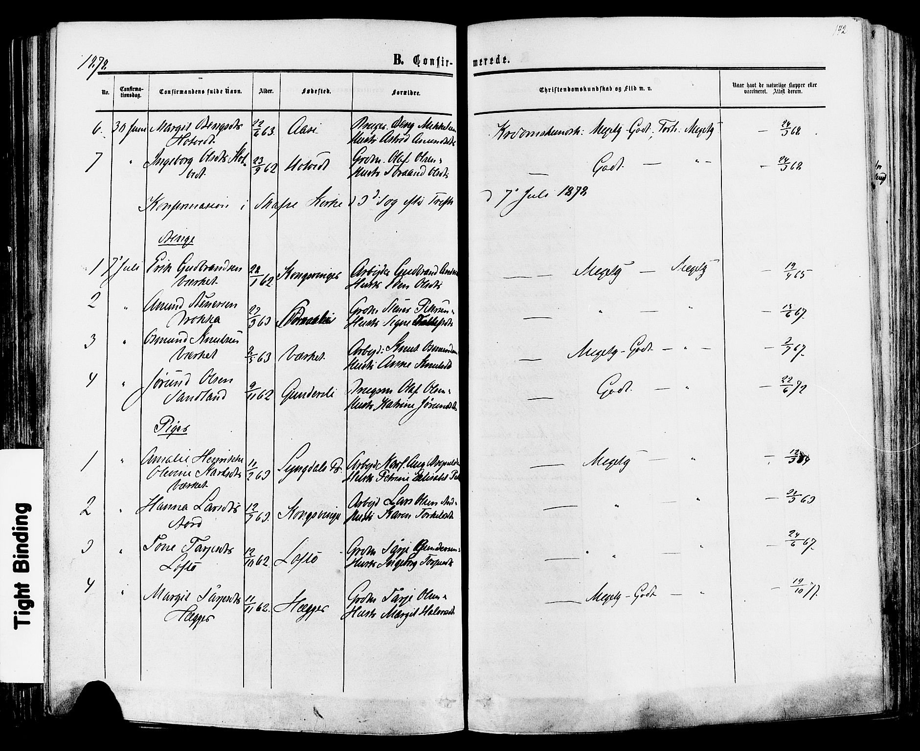 Mo kirkebøker, SAKO/A-286/F/Fa/L0006: Parish register (official) no. I 6, 1865-1885, p. 142
