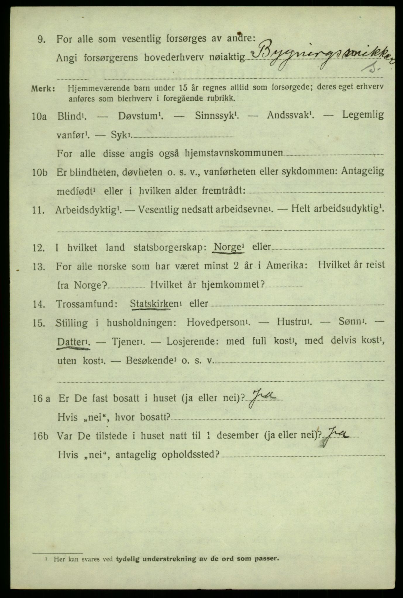SAB, 1920 census for Granvin, 1920, p. 1293