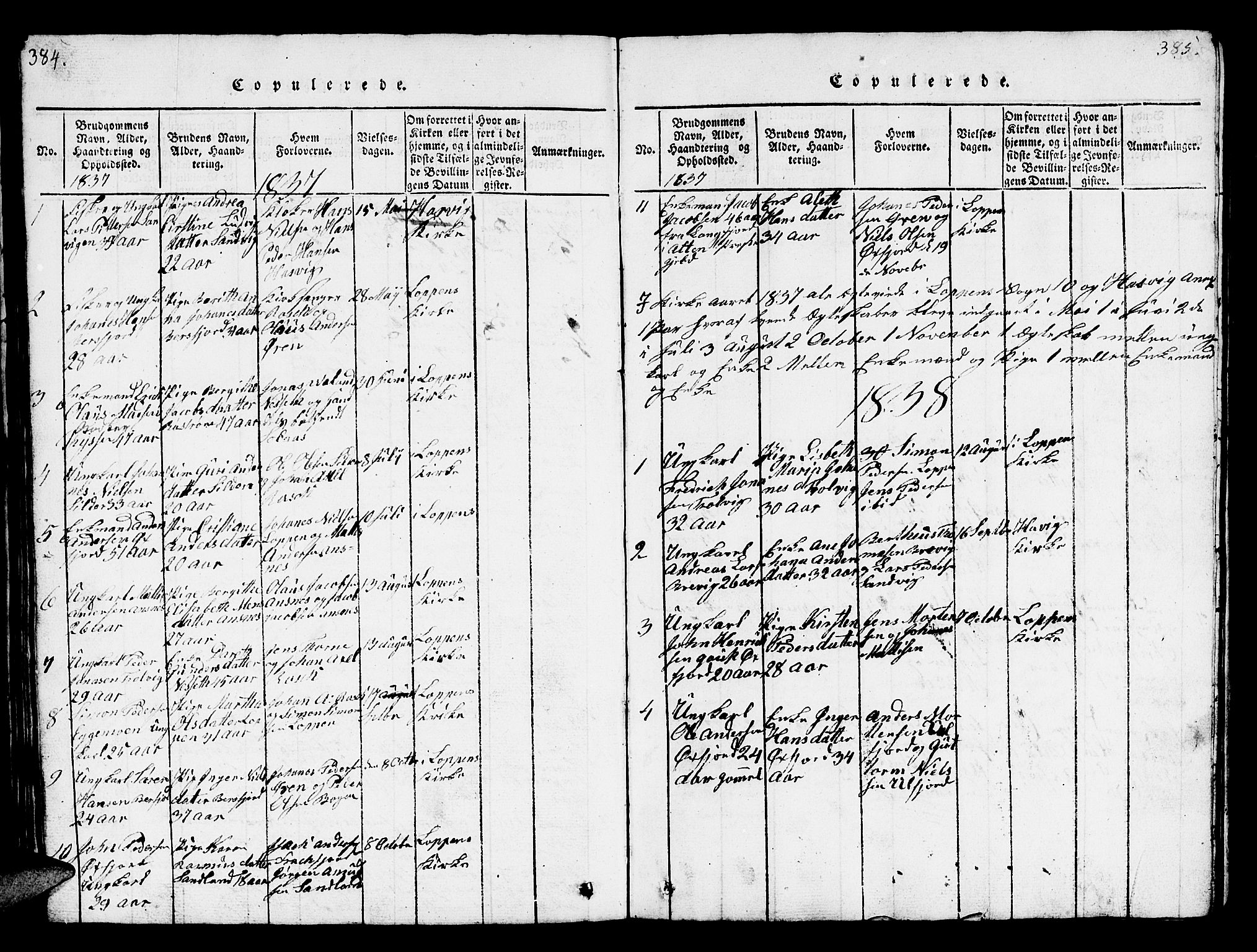 Loppa sokneprestkontor, SATØ/S-1339/H/Hb/L0001klokker: Parish register (copy) no. 1, 1820-1849, p. 384-385