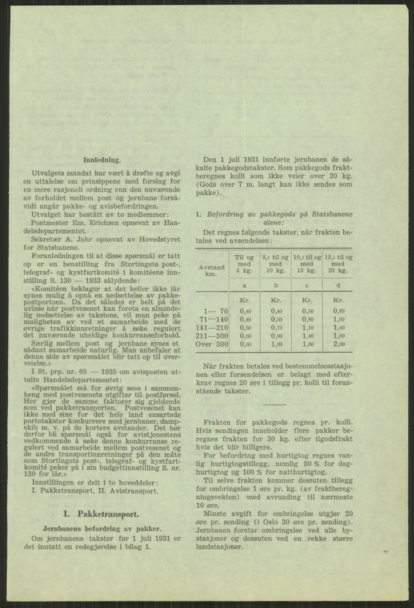 Poststyret, Statistikkontoret (D), AV/RA-S-4658/D/L0043/0003: Alment om postsendinger / Porto og avgifter. Pakkepost, 1929-1955, p. 689