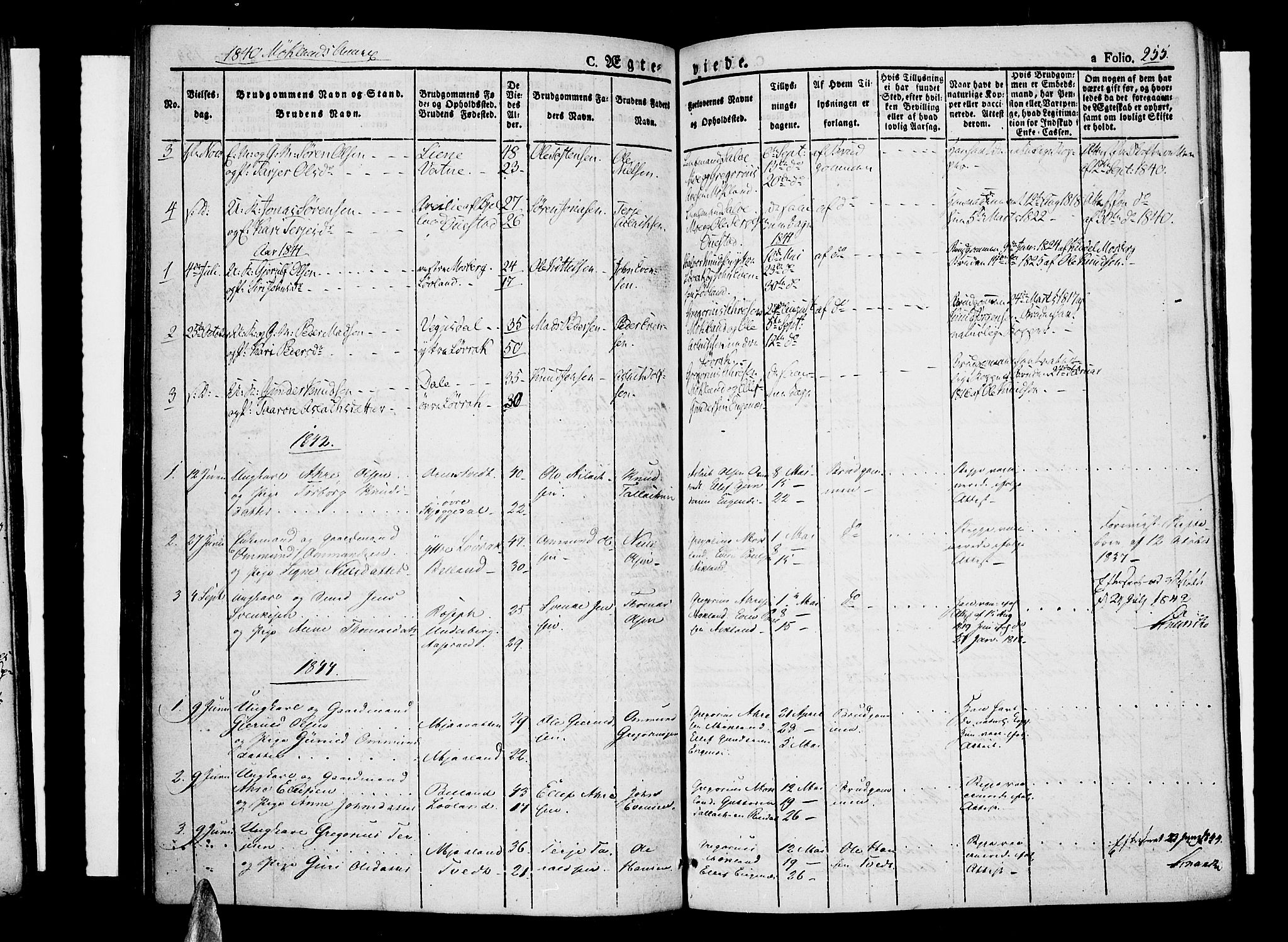 Åmli sokneprestkontor, SAK/1111-0050/F/Fa/Fac/L0007: Parish register (official) no. A 7 /2, 1829-1851, p. 255