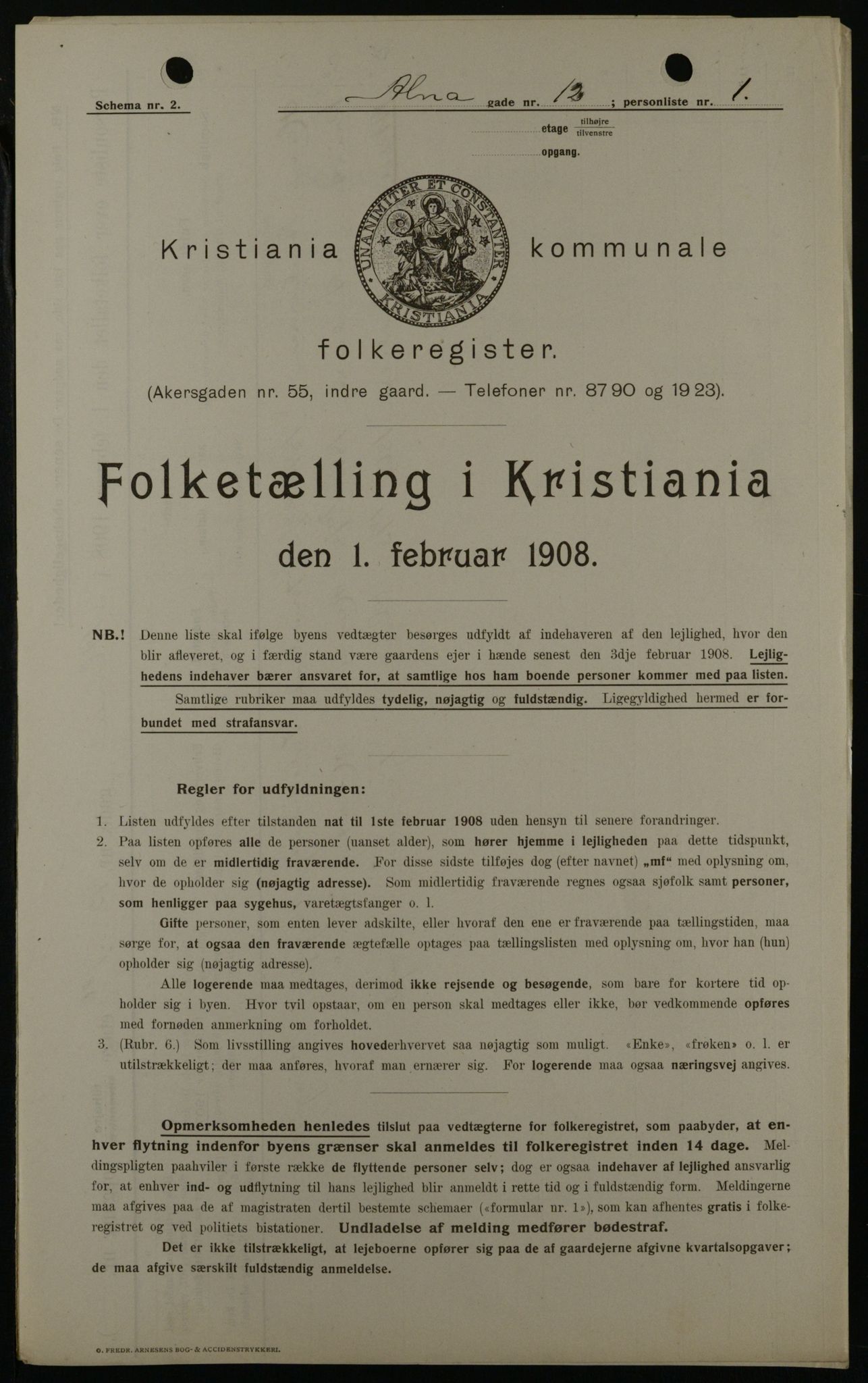 OBA, Municipal Census 1908 for Kristiania, 1908, p. 1421