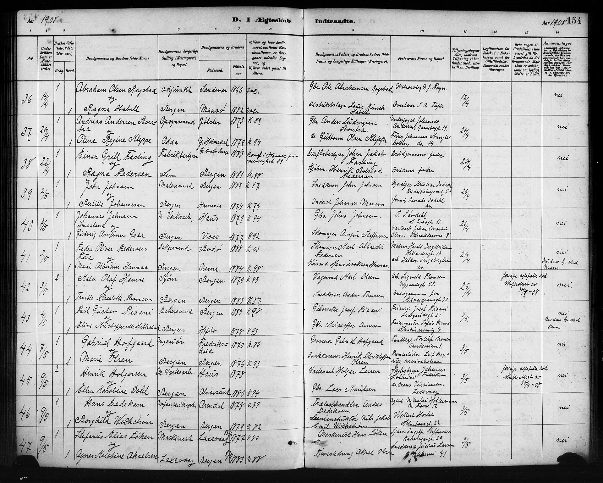 Johanneskirken sokneprestembete, AV/SAB-A-76001/H/Hab: Parish register (copy) no. C 1, 1885-1912, p. 154