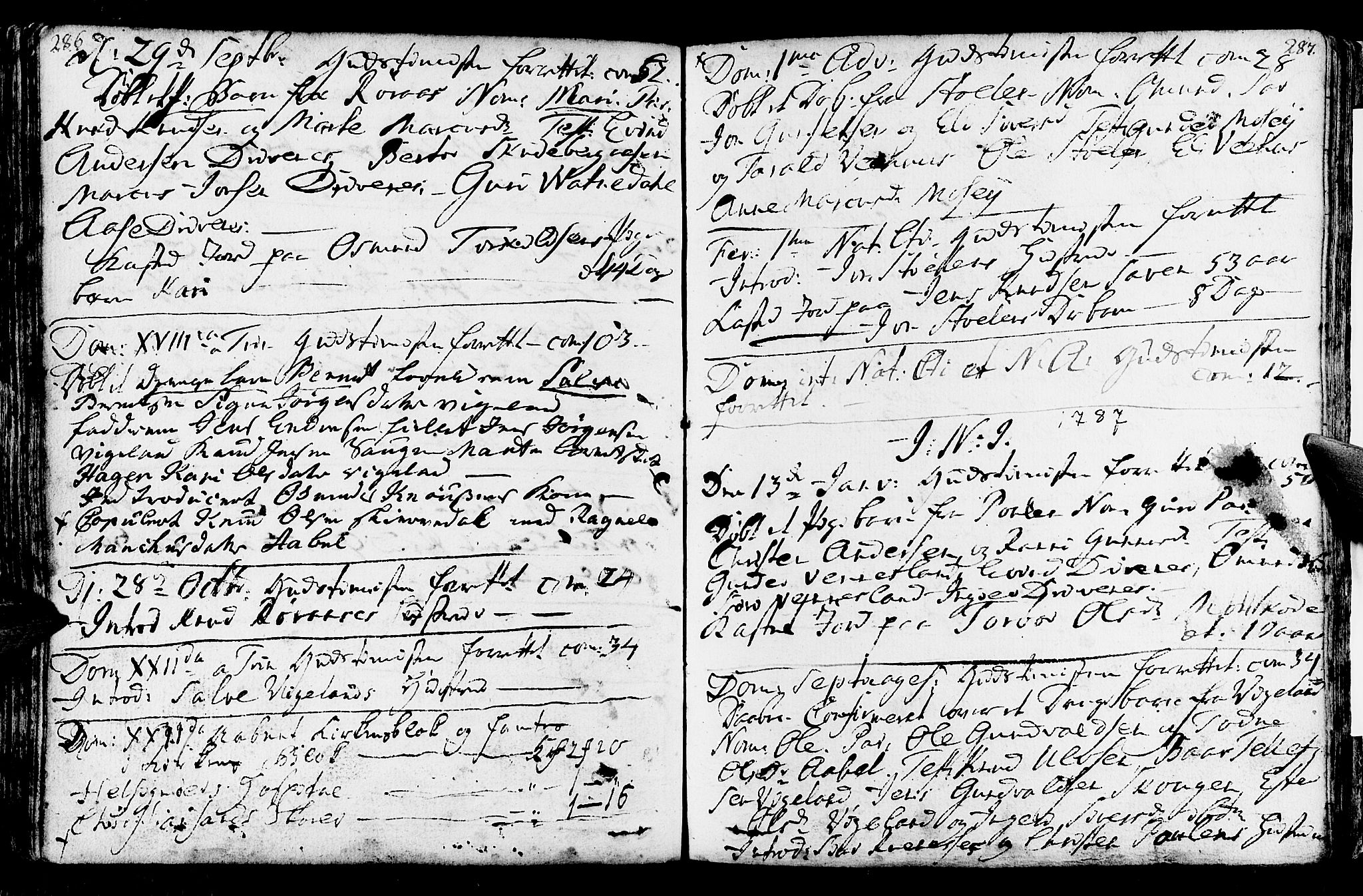 Vennesla sokneprestkontor, SAK/1111-0045/Fa/Fab/L0001: Parish register (official) no. A 1, 1741-1794, p. 286-287