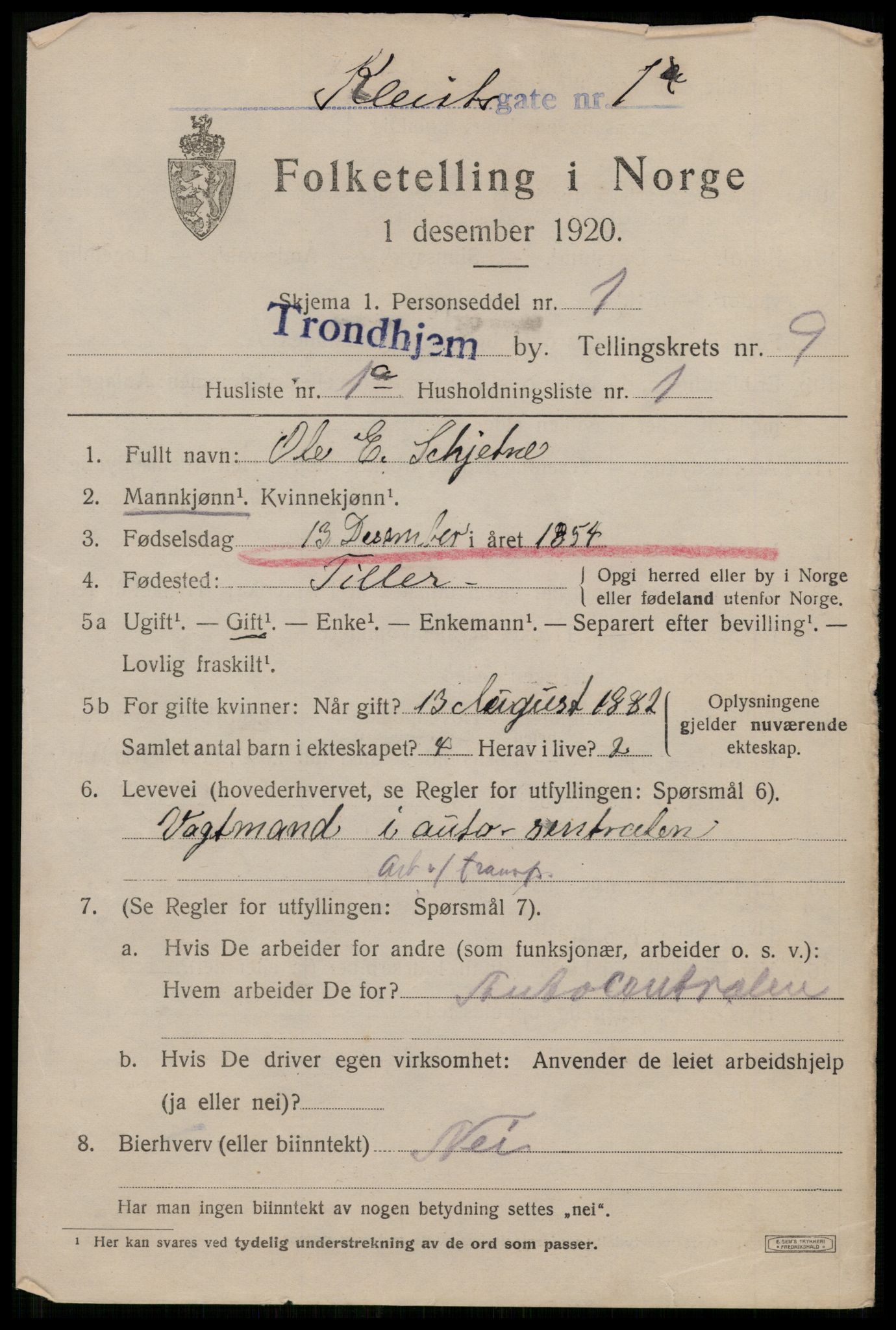 SAT, 1920 census for Trondheim, 1920, p. 43718