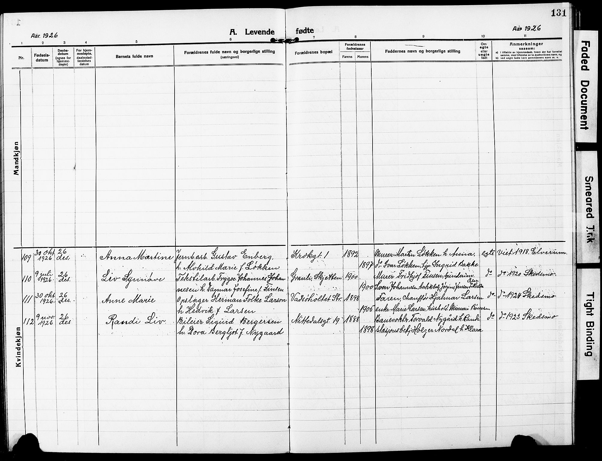 Skedsmo prestekontor Kirkebøker, SAO/A-10033a/G/Gc/L0002: Parish register (copy) no. III 2, 1917-1931, p. 131