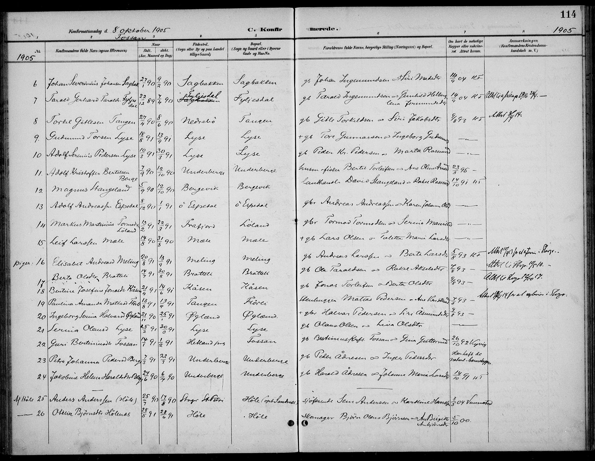 Høgsfjord sokneprestkontor, SAST/A-101624/H/Ha/Haa/L0007: Parish register (official) no. A 7, 1898-1917, p. 114
