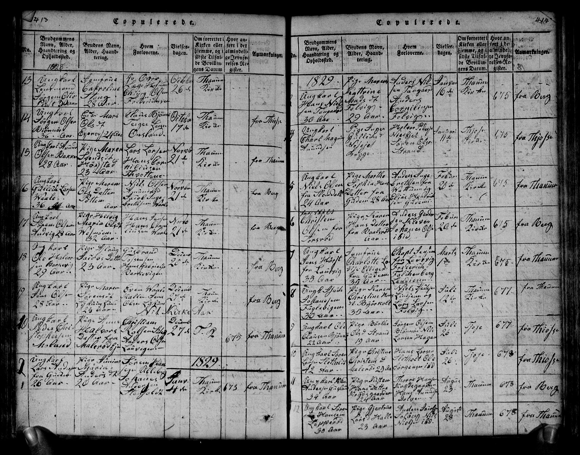 Brunlanes kirkebøker, AV/SAKO-A-342/G/Ga/L0001: Parish register (copy) no. I 1, 1814-1834, p. 413-414