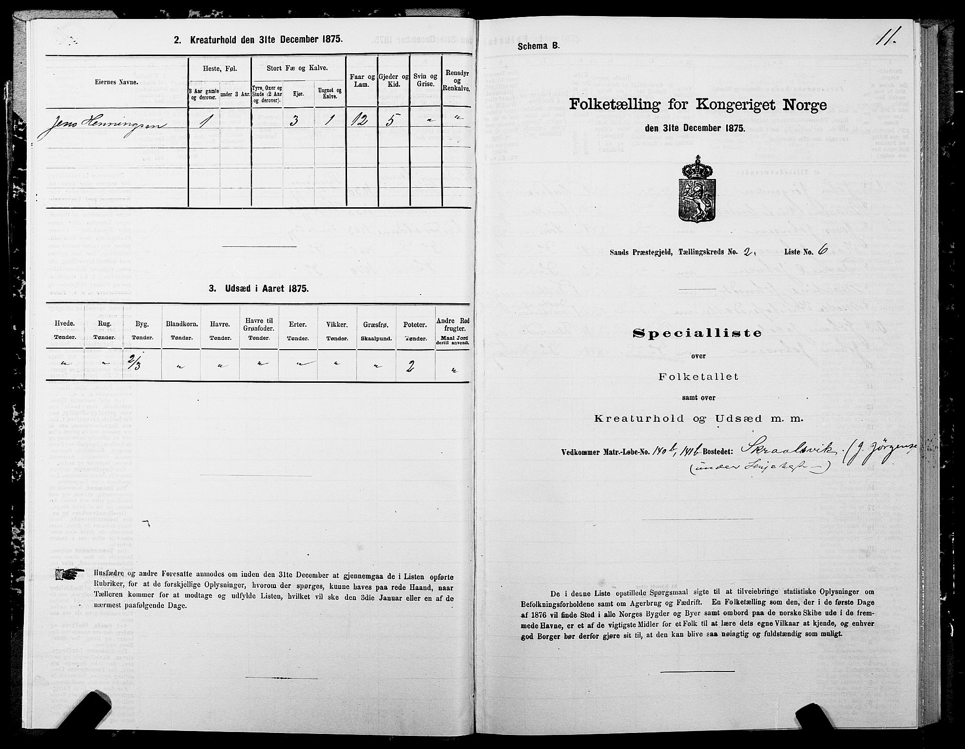 SATØ, 1875 census for 1915P Sand, 1875, p. 2011