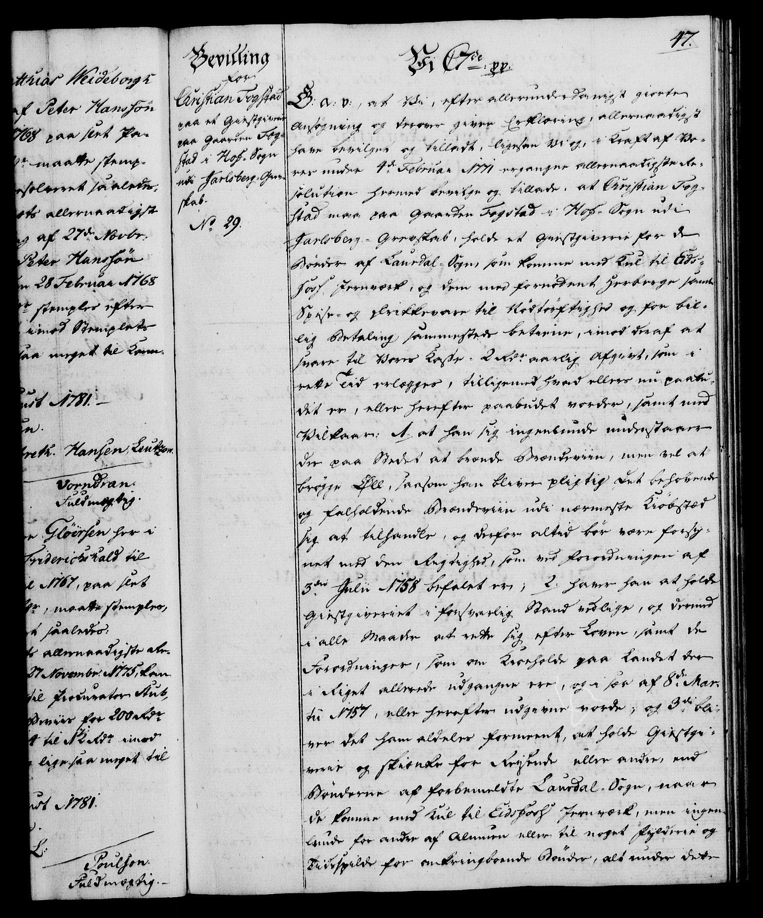 Rentekammeret, Kammerkanselliet, AV/RA-EA-3111/G/Gg/Gga/L0012: Norsk ekspedisjonsprotokoll med register (merket RK 53.12), 1781-1783, p. 47