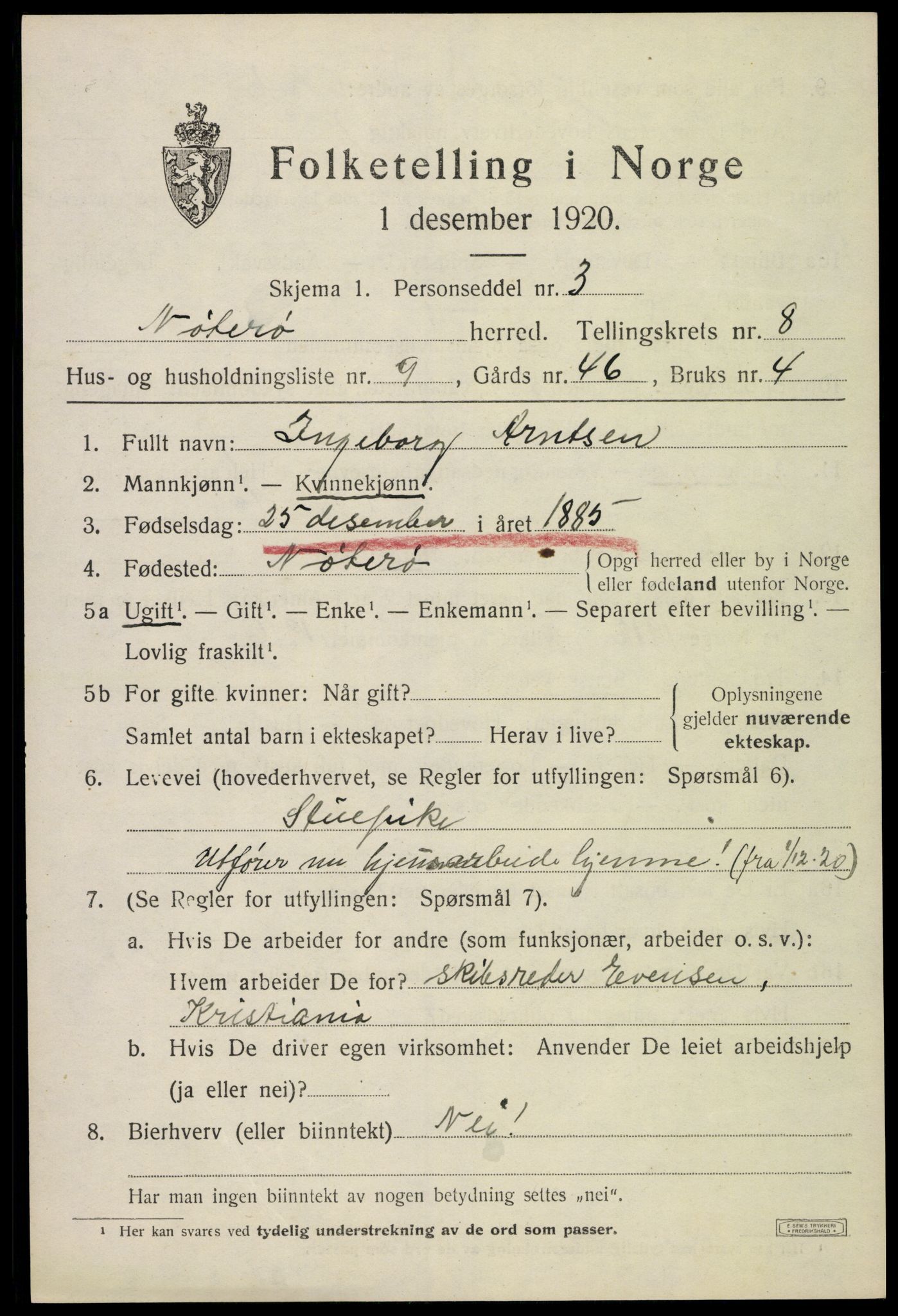 SAKO, 1920 census for Nøtterøy, 1920, p. 10457