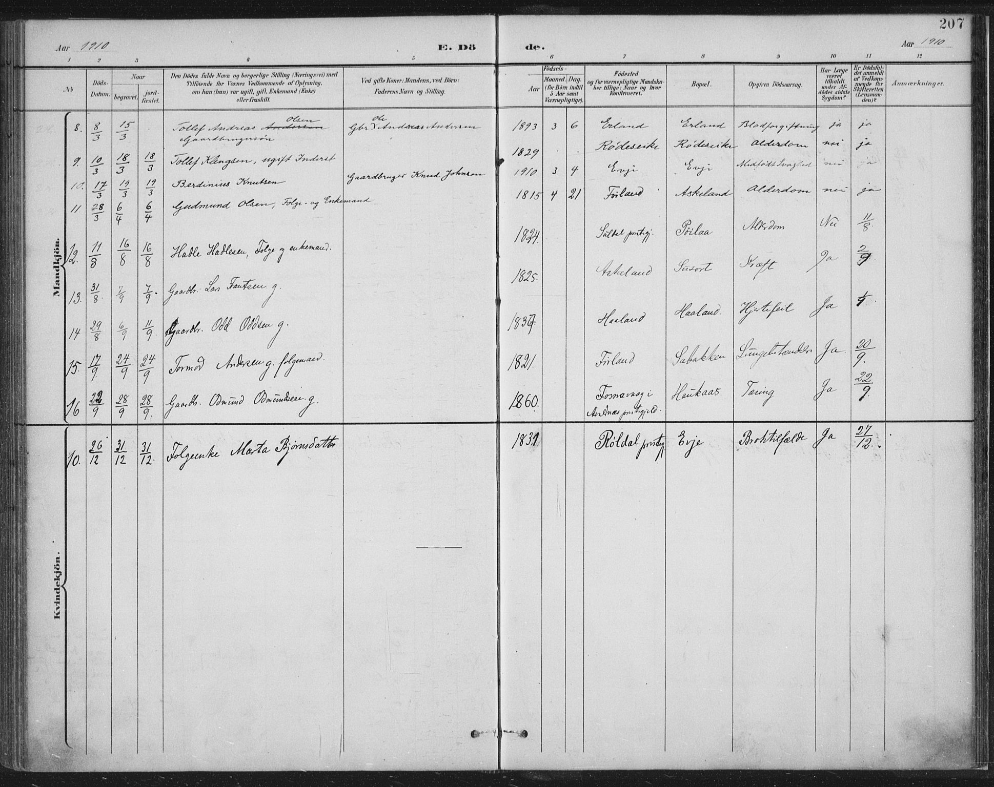 Tysvær sokneprestkontor, AV/SAST-A -101864/H/Ha/Haa/L0008: Parish register (official) no. A 8, 1897-1918, p. 207