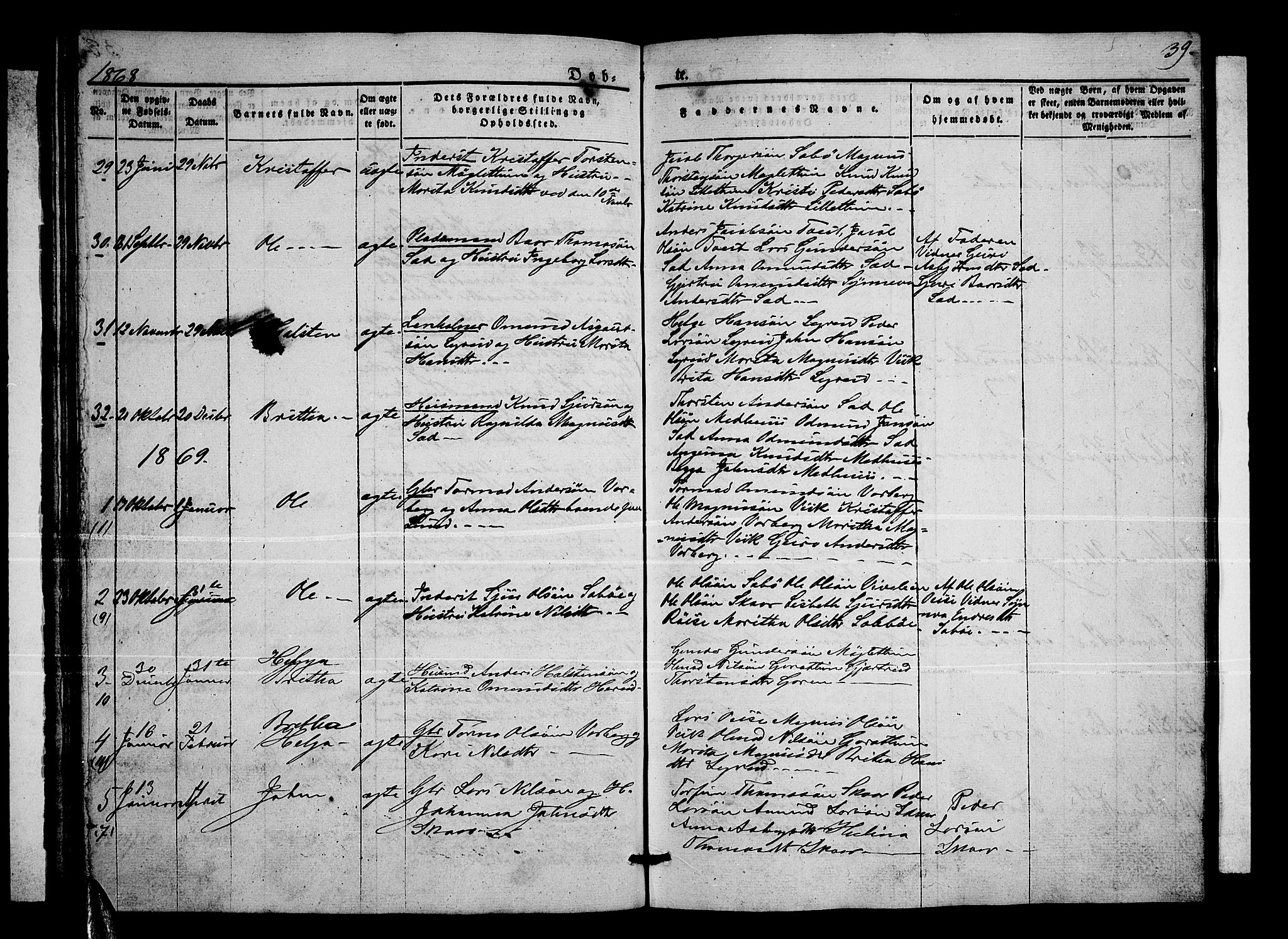 Ullensvang sokneprestembete, SAB/A-78701/H/Hab: Parish register (copy) no. C 1, 1855-1871, p. 39