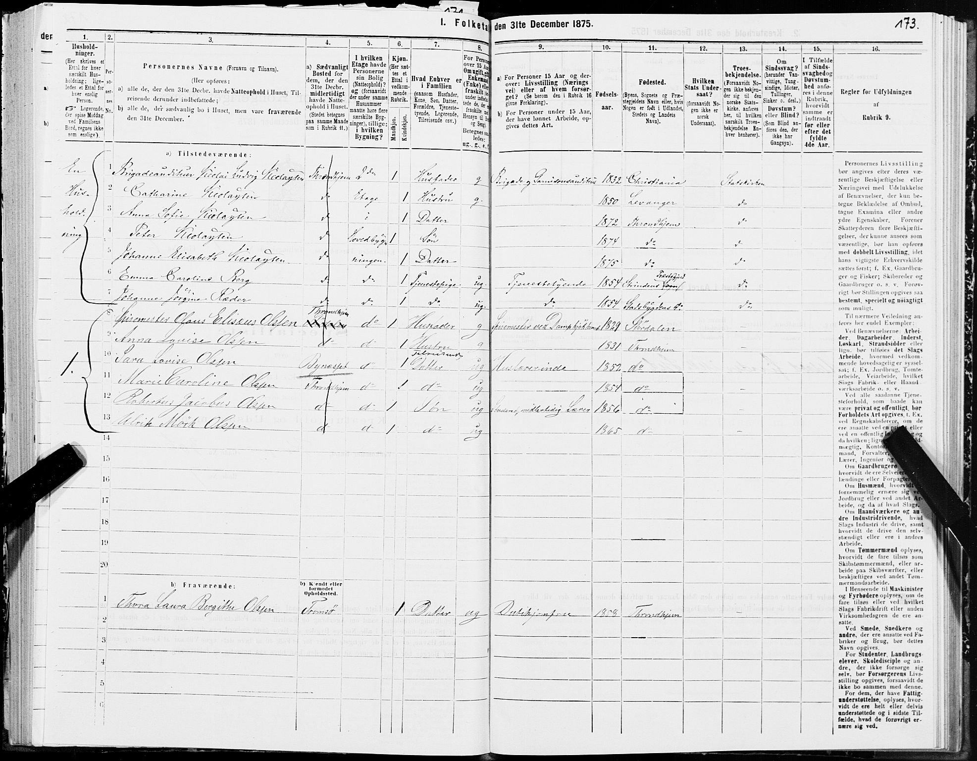 SAT, 1875 census for 1601 Trondheim, 1875, p. 4173