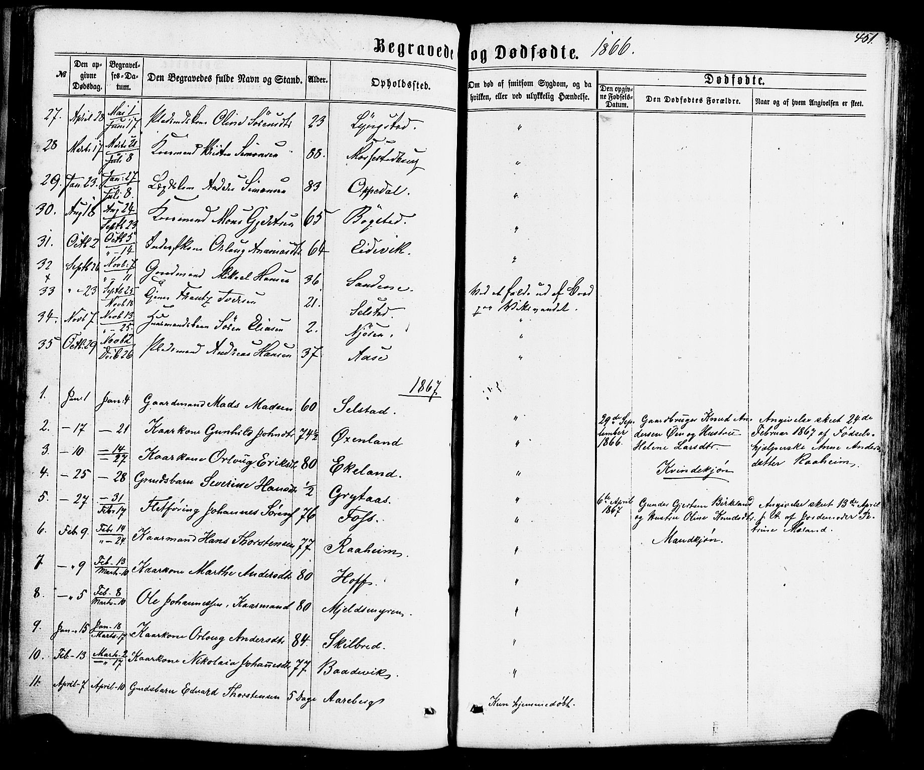 Gaular sokneprestembete, SAB/A-80001/H/Haa: Parish register (official) no. A 5, 1860-1881, p. 451