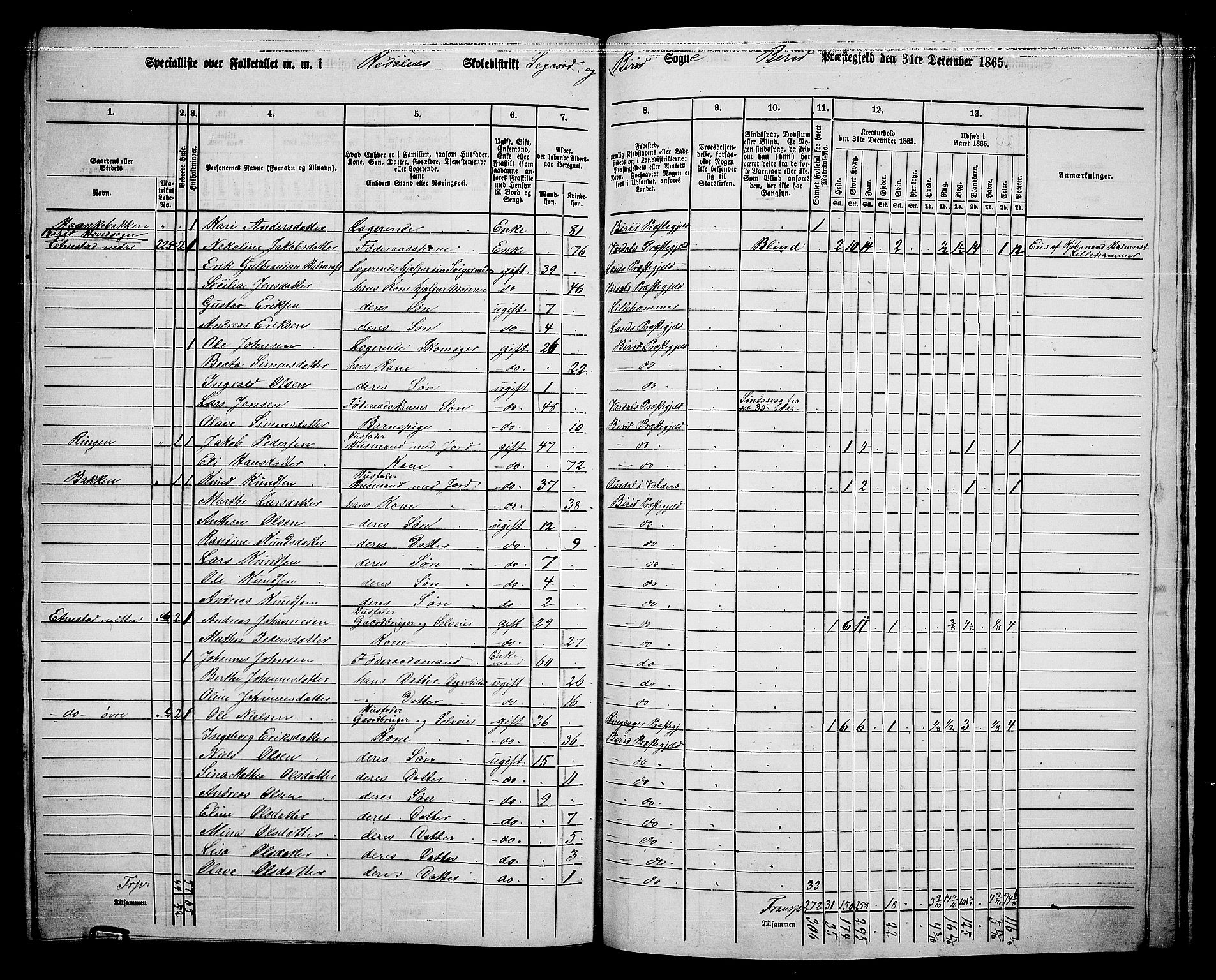 RA, 1865 census for Biri, 1865, p. 194