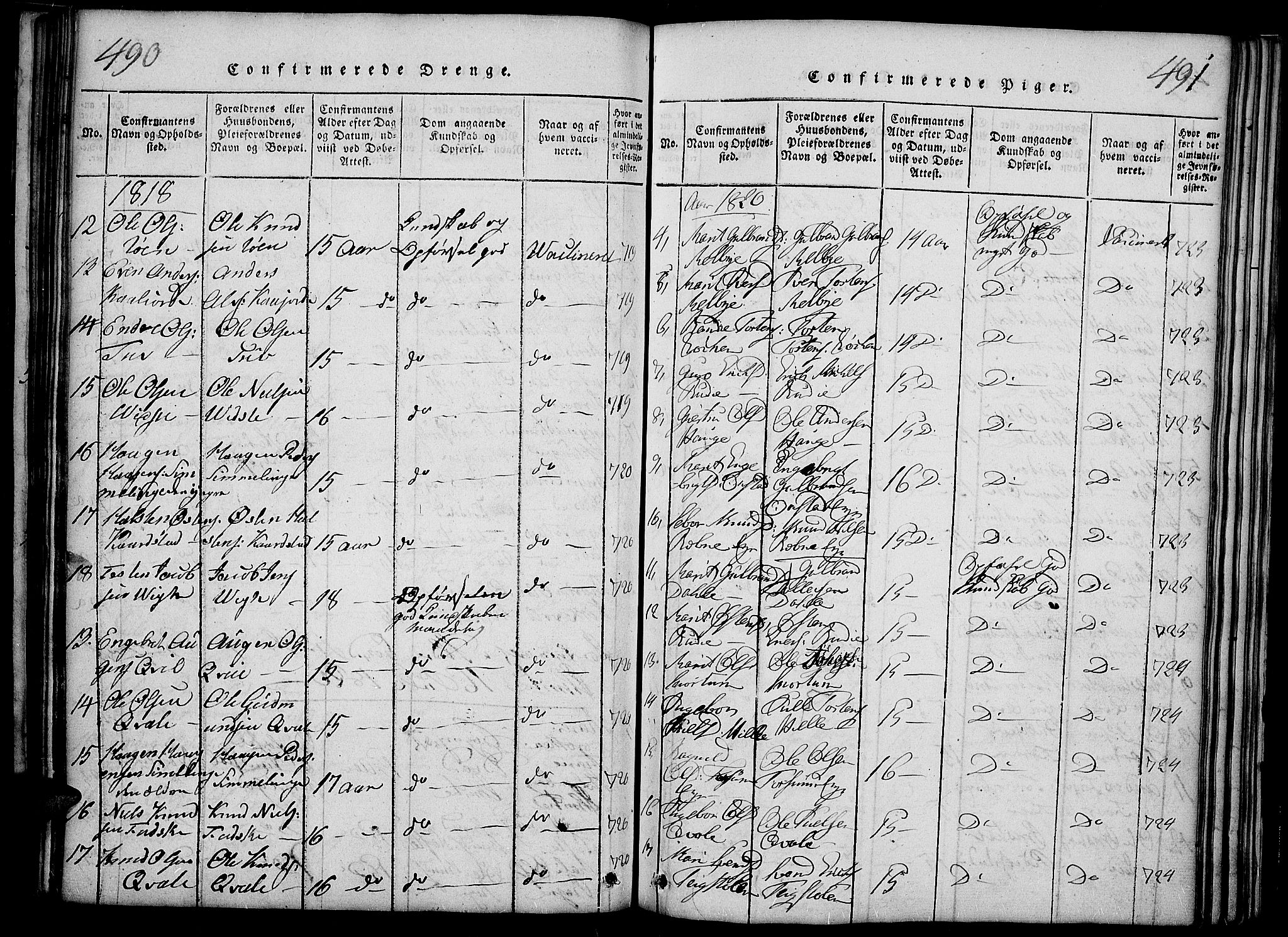 Slidre prestekontor, SAH/PREST-134/H/Ha/Haa/L0002: Parish register (official) no. 2, 1814-1830, p. 490-491
