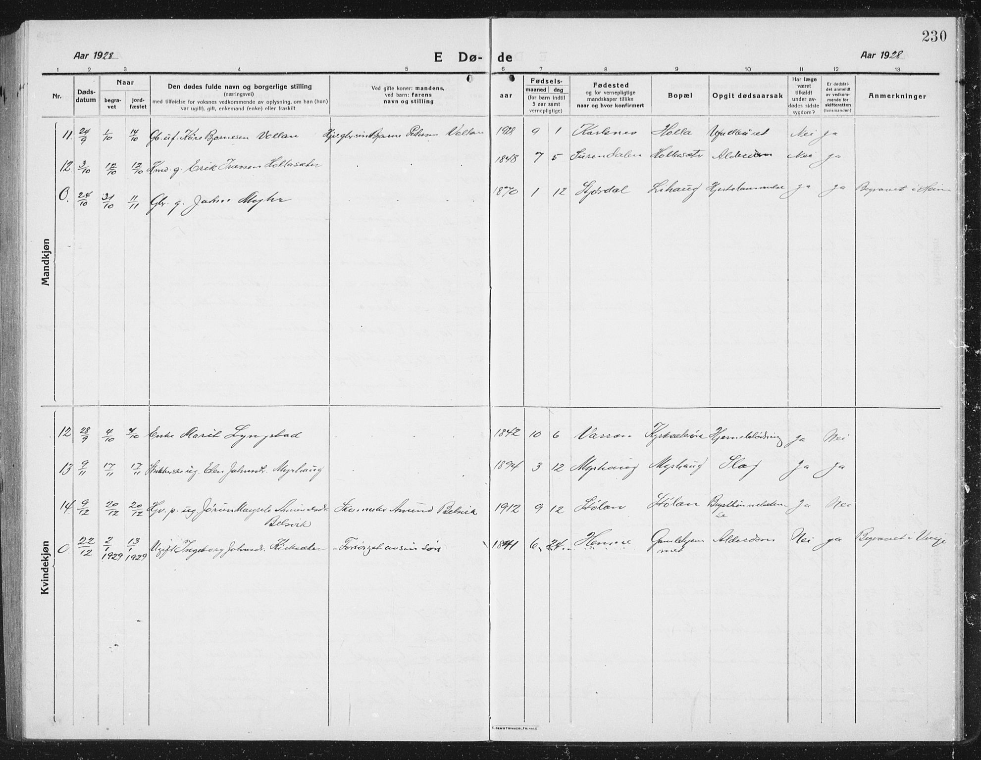 Ministerialprotokoller, klokkerbøker og fødselsregistre - Sør-Trøndelag, SAT/A-1456/630/L0506: Parish register (copy) no. 630C04, 1914-1933, p. 230