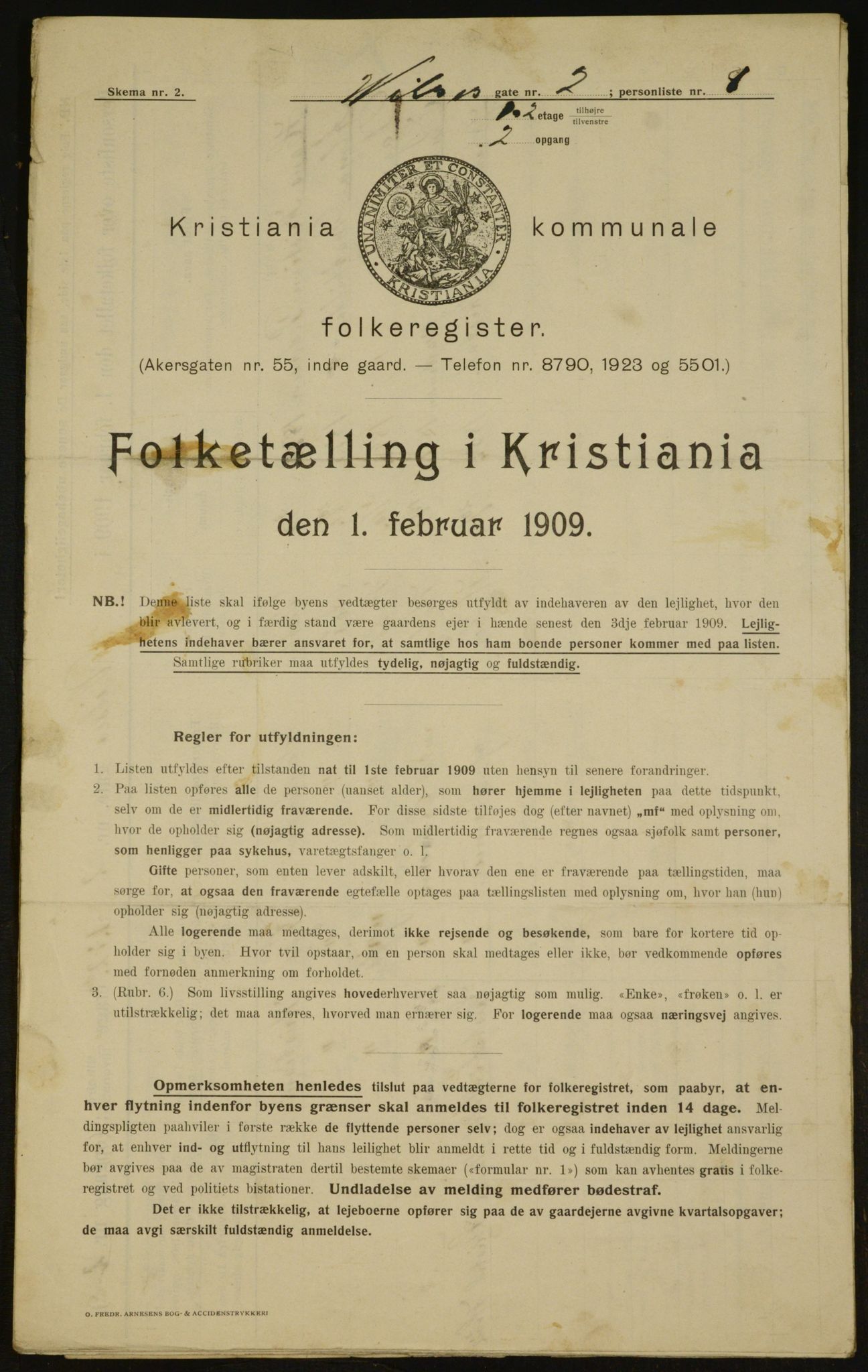 OBA, Municipal Census 1909 for Kristiania, 1909, p. 116436